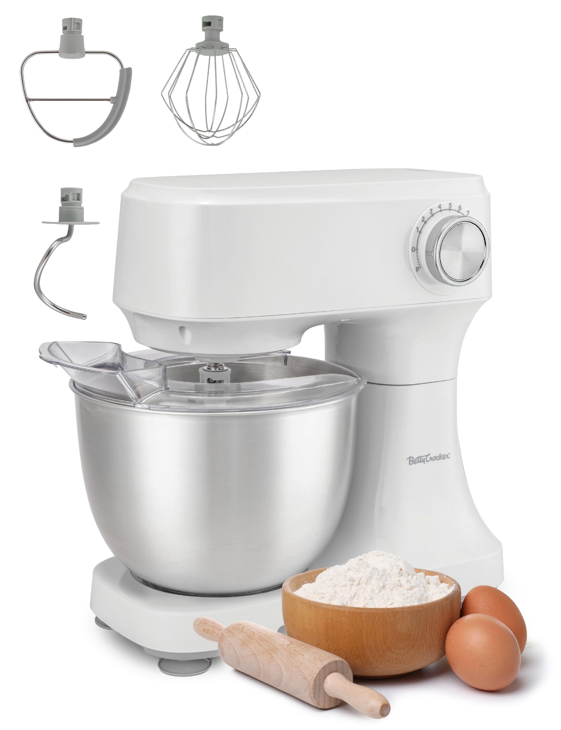 Betty Crocker Stand Mixer, 3.7-Qt Electric Mixer with 10 Speeds, Kitchen Mixer with Dough Hook, Whipping Whisk & Flat Beater wit