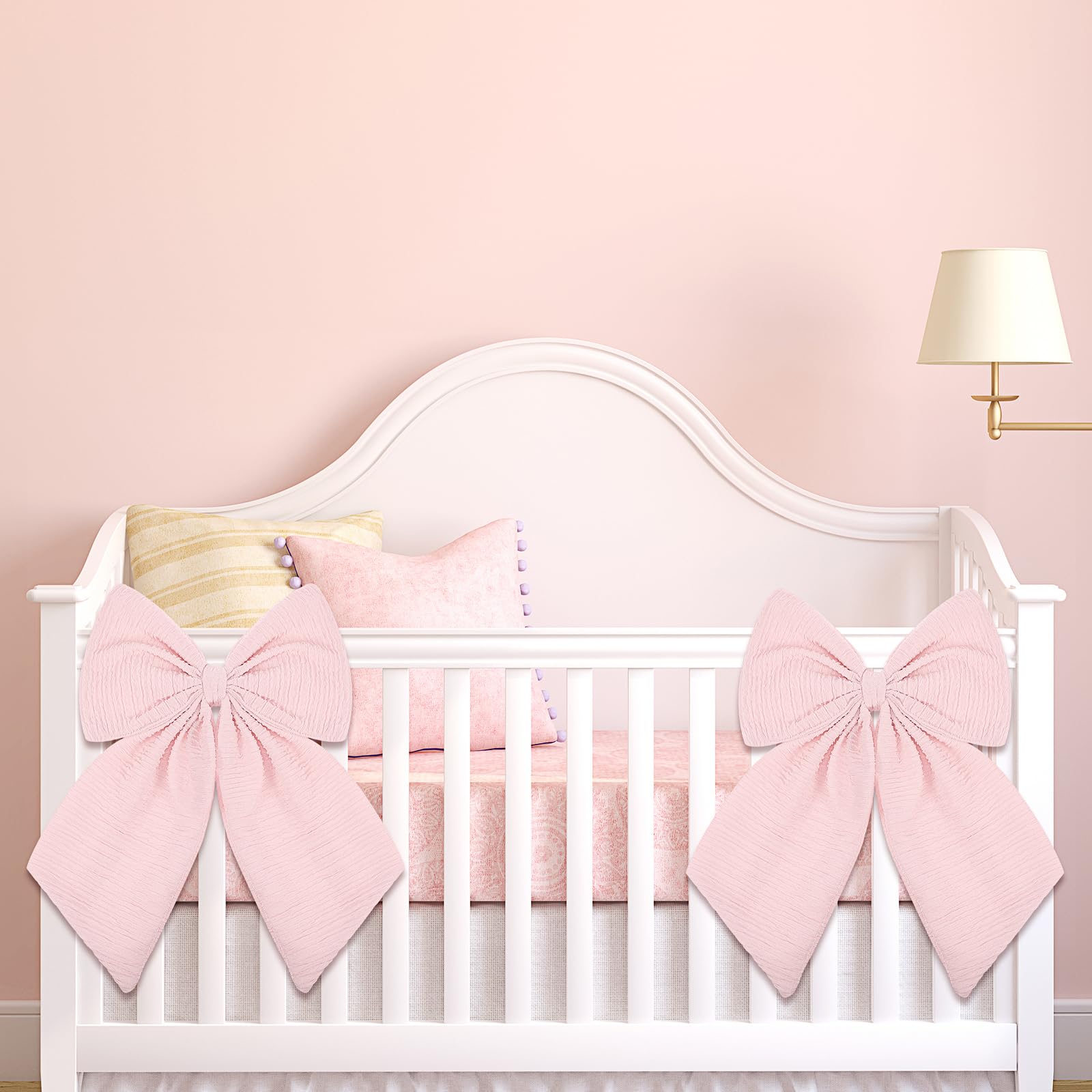 Riceshoot 2 Pcs Large Crib Bows 11 x 16 inch Coquette Bow Decorations for Nursery Crib Canopy Bed Large Bow Room Nursery Decor I