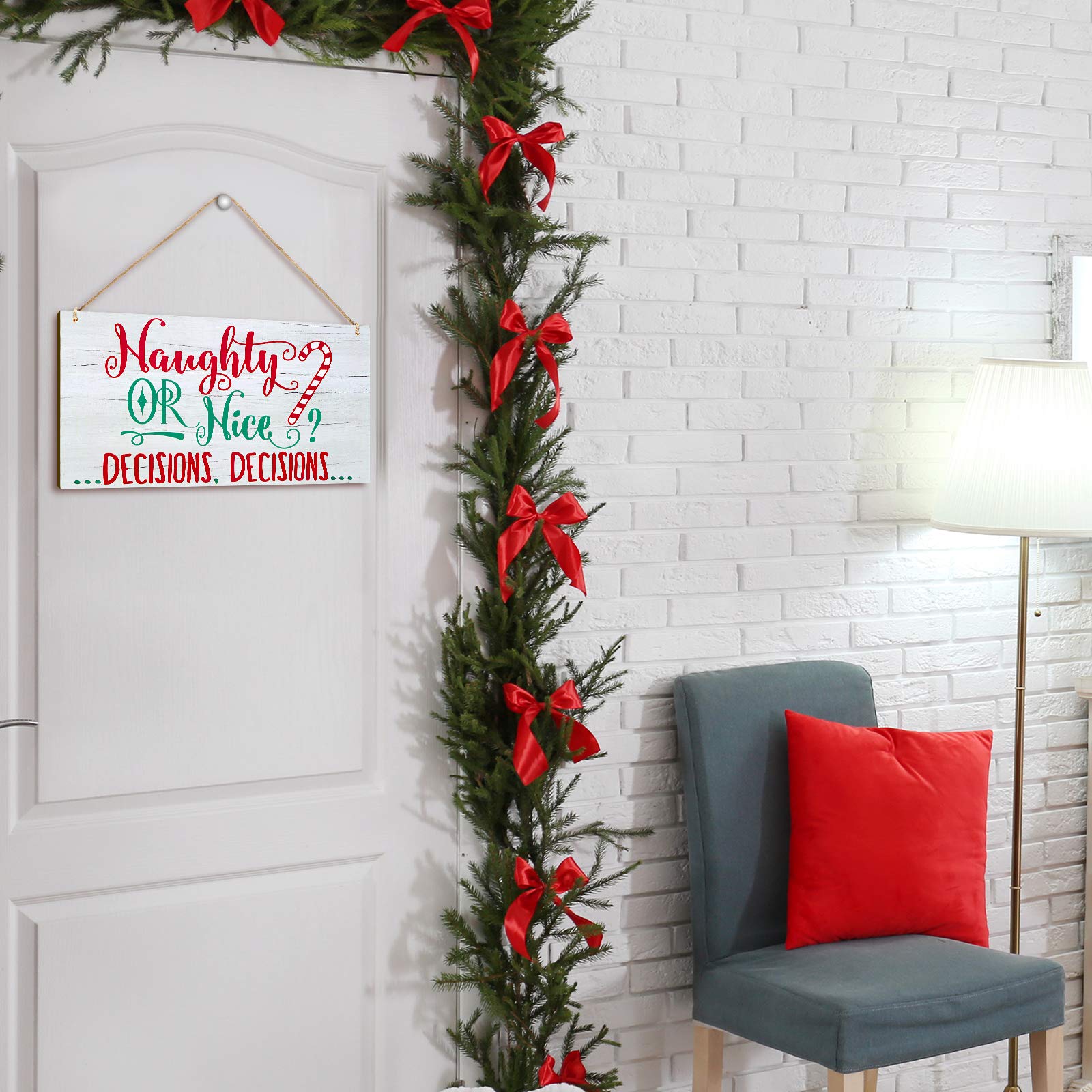 Christmas Hanging Wood Sign Naughty or Nice Decisions Wooden Signs Winter Decorative Wall Signs Rustic Wooden Door Sign Ornament