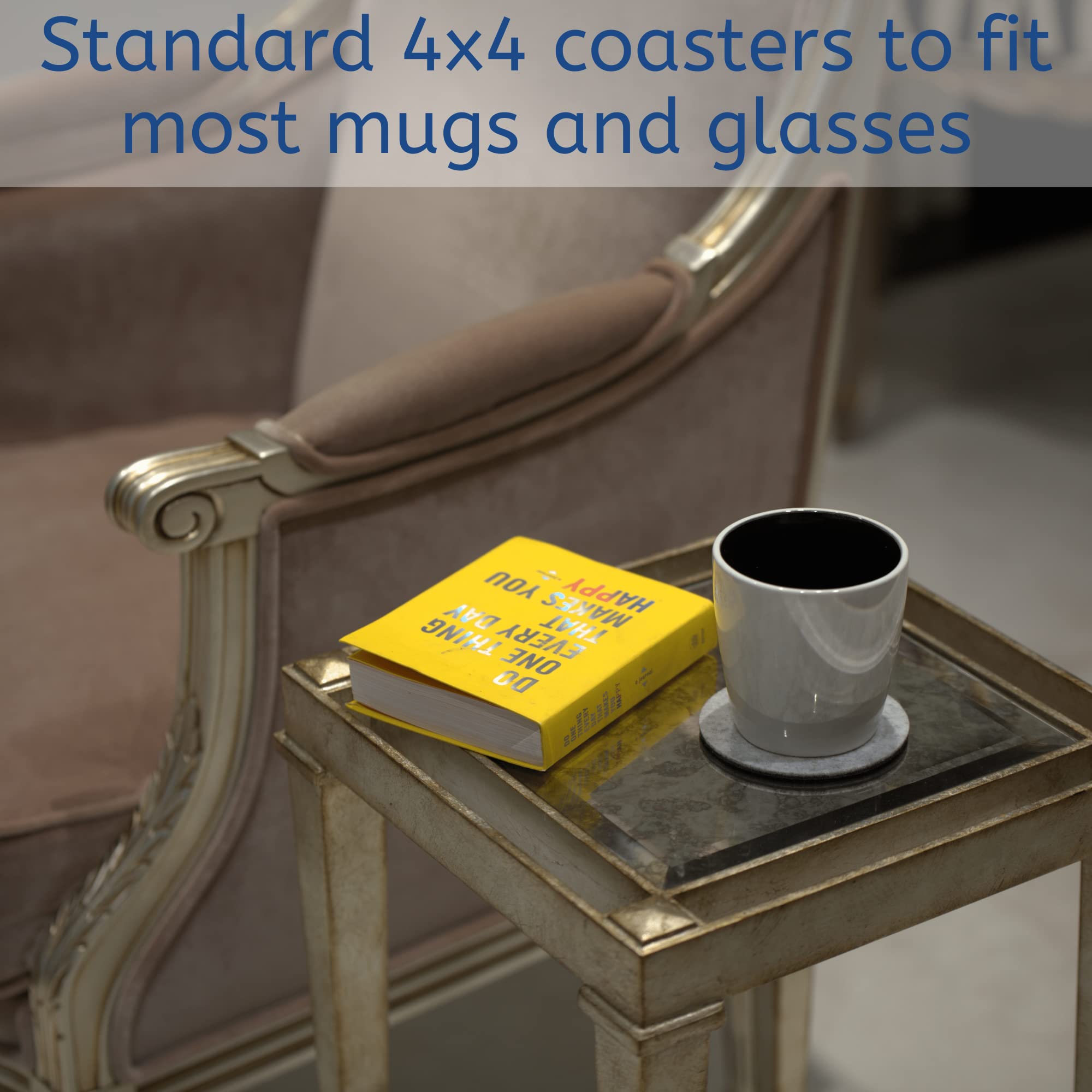 A&A Wonders Absorbent Premium Felt Coasters Set Of 6 For Drink, Absorbent Felt Protects Furniture, Table, Anti Slip, Suitable Fo