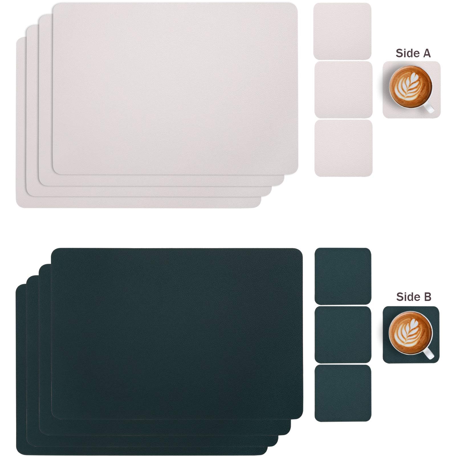 Myir Jun Placemats And Coasters, Placemats Set Of 6 Faux Leather Placemats And Coasters Dual Sided Table Mats Stain Resistant Pl