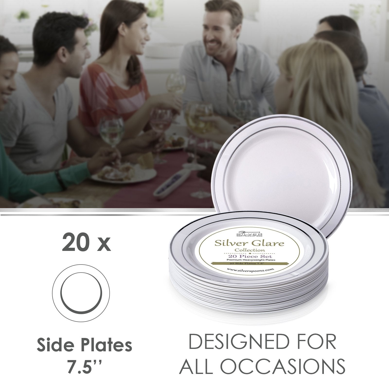 Silver Spoons DISPOSABLE DINNERWARE SET  10 Salad Plates (Silver Glare  7.5')