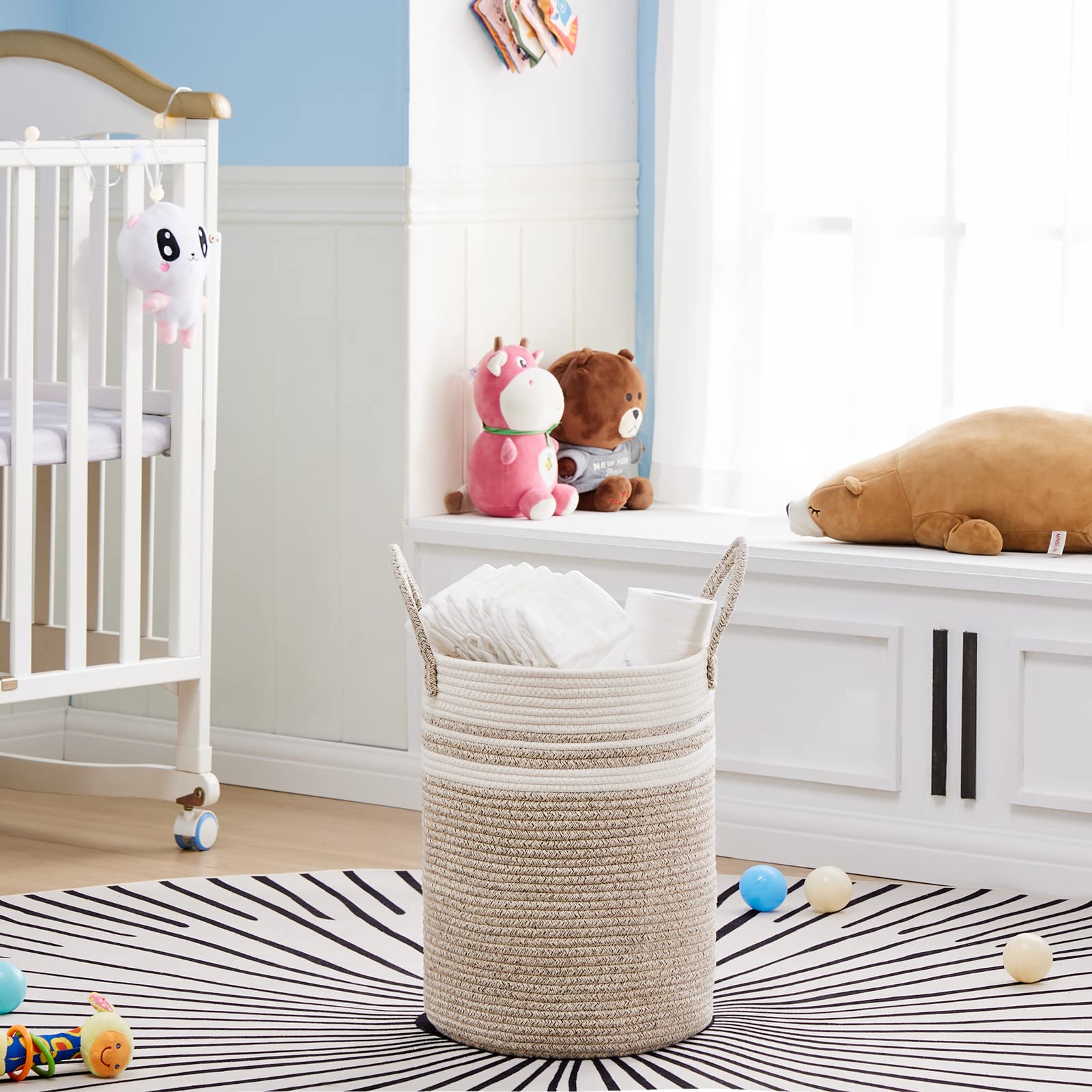 Viposco Tall Laundry Hamper, Woven Rope Storage Basket For Blanket, Toys, Dirty Clothes In Living Room, Bathroom, Bedroom - 30L