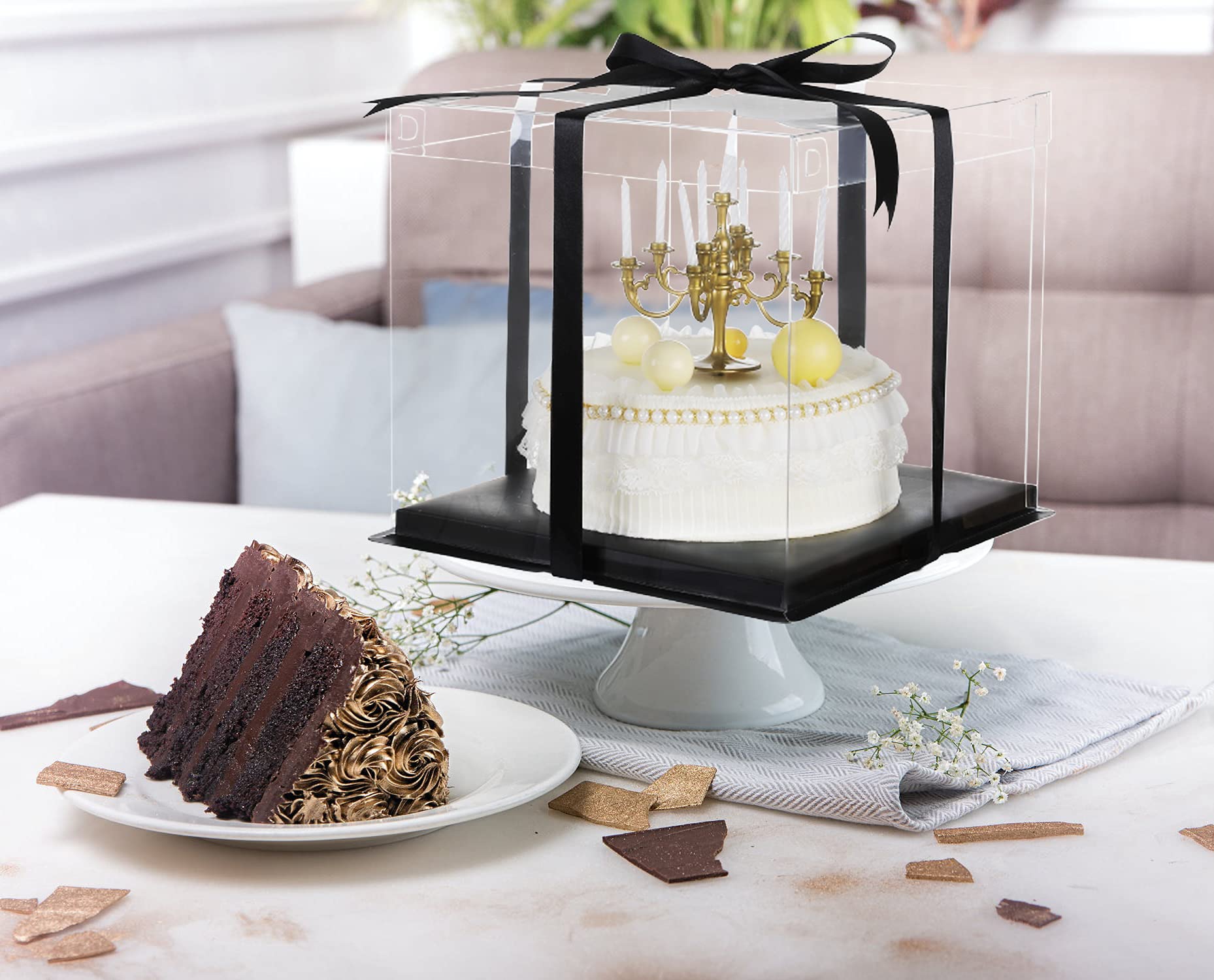 XININSUN 6inch Clear tall cake Box with Ribbon, 8 X 8 X 9inch for Bakery Boxes Clear Gift Boxes,ideal for wedding birthday party