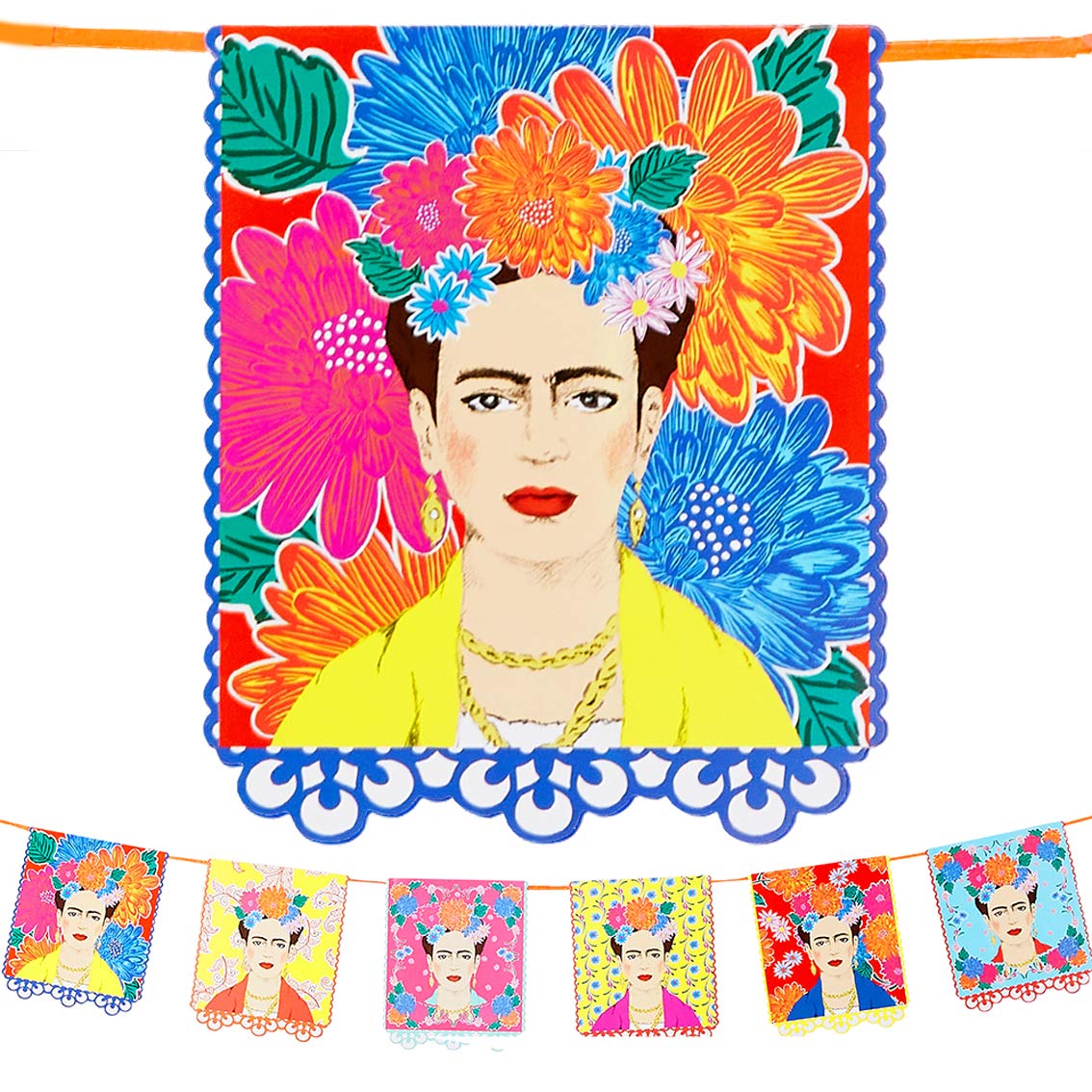 Reusable Frida Kahlo Print Garland Bunting - 3M | Brightly Colored Boho Party Decorations For Birthday, Fiesta, Mexican Cinco De
