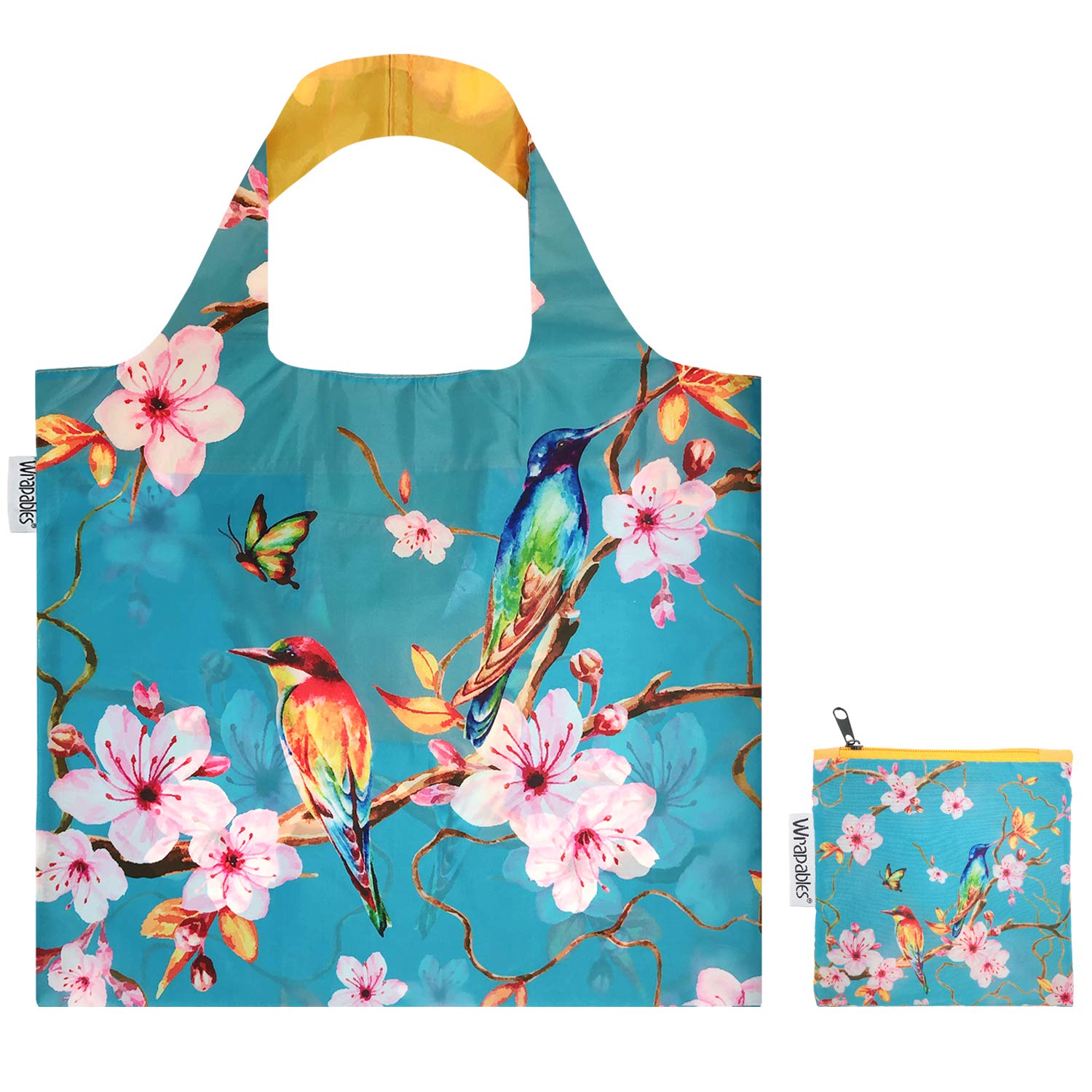 Allydrew Foldable Reusable Shopping Bags, Cherry Blossoms & Birds