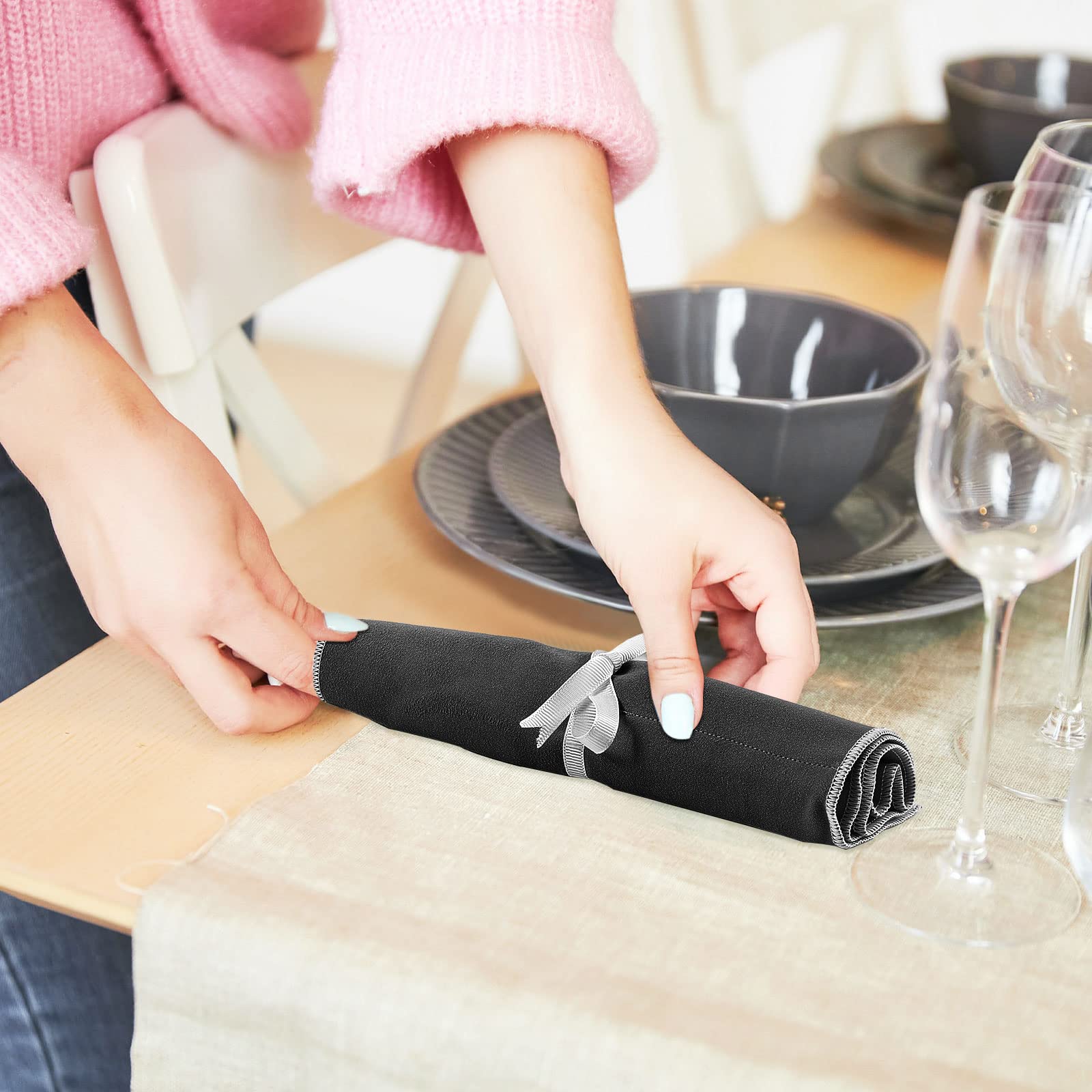 6 Pcs Anti Tarnish Silver Storage Bags Silver Storage Cloth Felt Flatware Organizer Anti Tarnish Silver Protector Bags Place Set