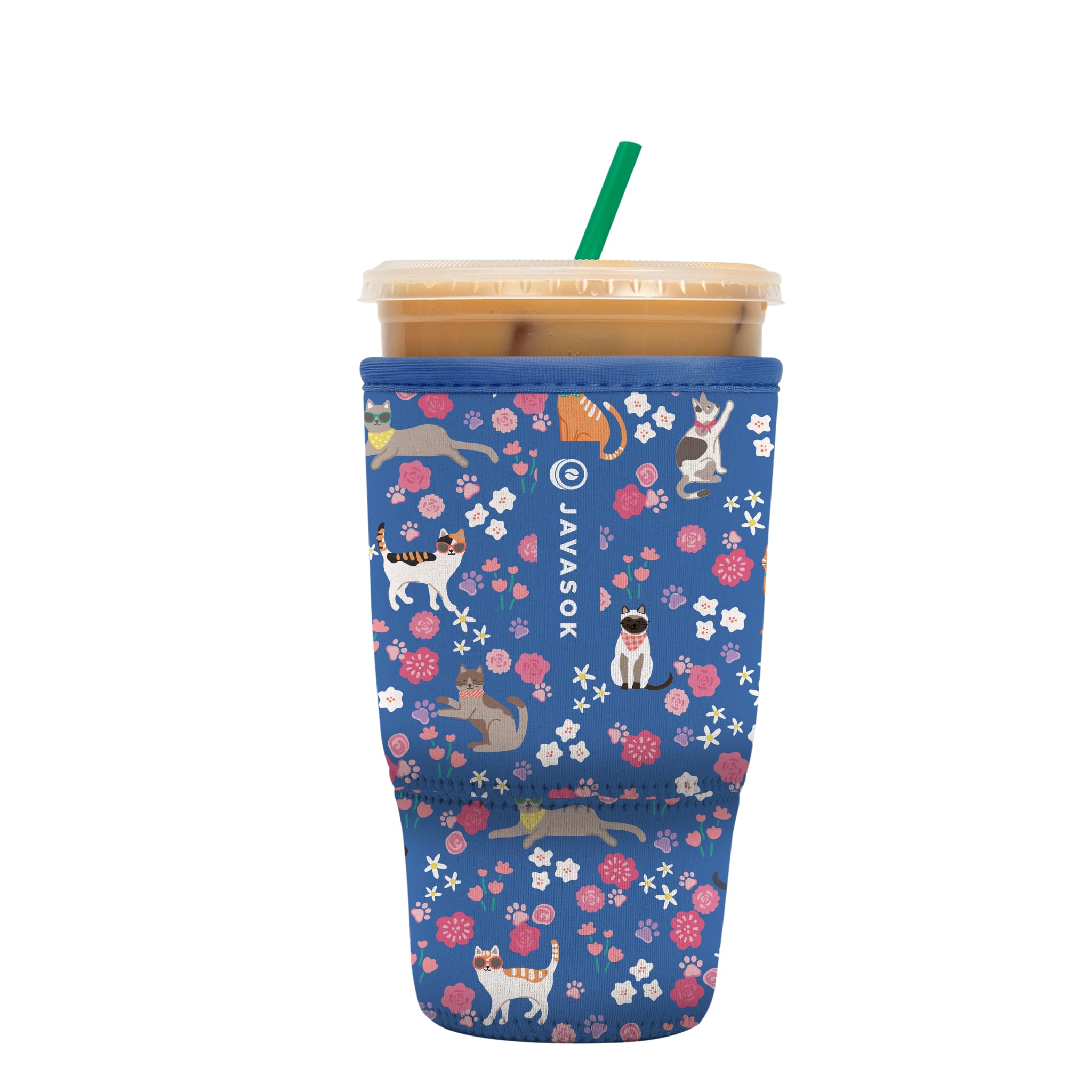Sok It JavaSok Iced Coffee & Cold Soda Insulated Neoprene Cup Sleeve (Purr-fection, Large: 30-32oz)