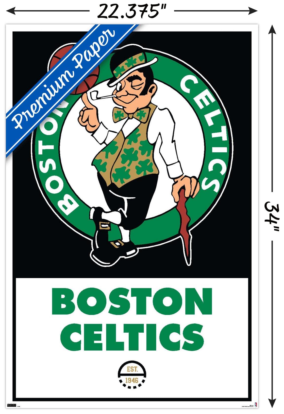 Trends International Nba Boston Celtics - Logo 21 Wall Poster, 22.375'' X 34'', Premium Poster & Mount Bundle