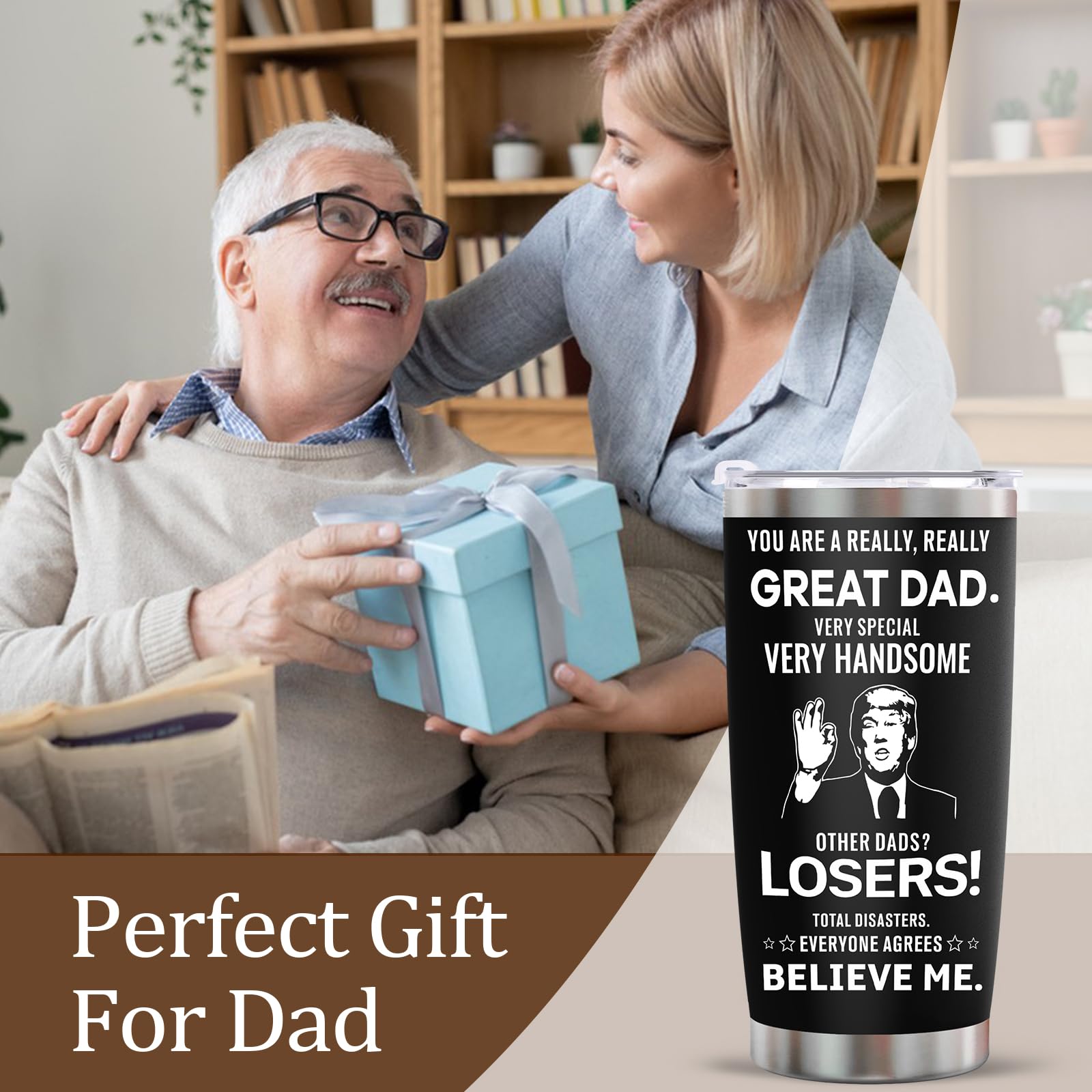 Ulrhpc Stocking Stuffers Gifts for Dad Tumbler - 20oz Stainless Steel Vacuum Tumbler w/Lids/Straws/Brush Funny Birthday Gifts fo