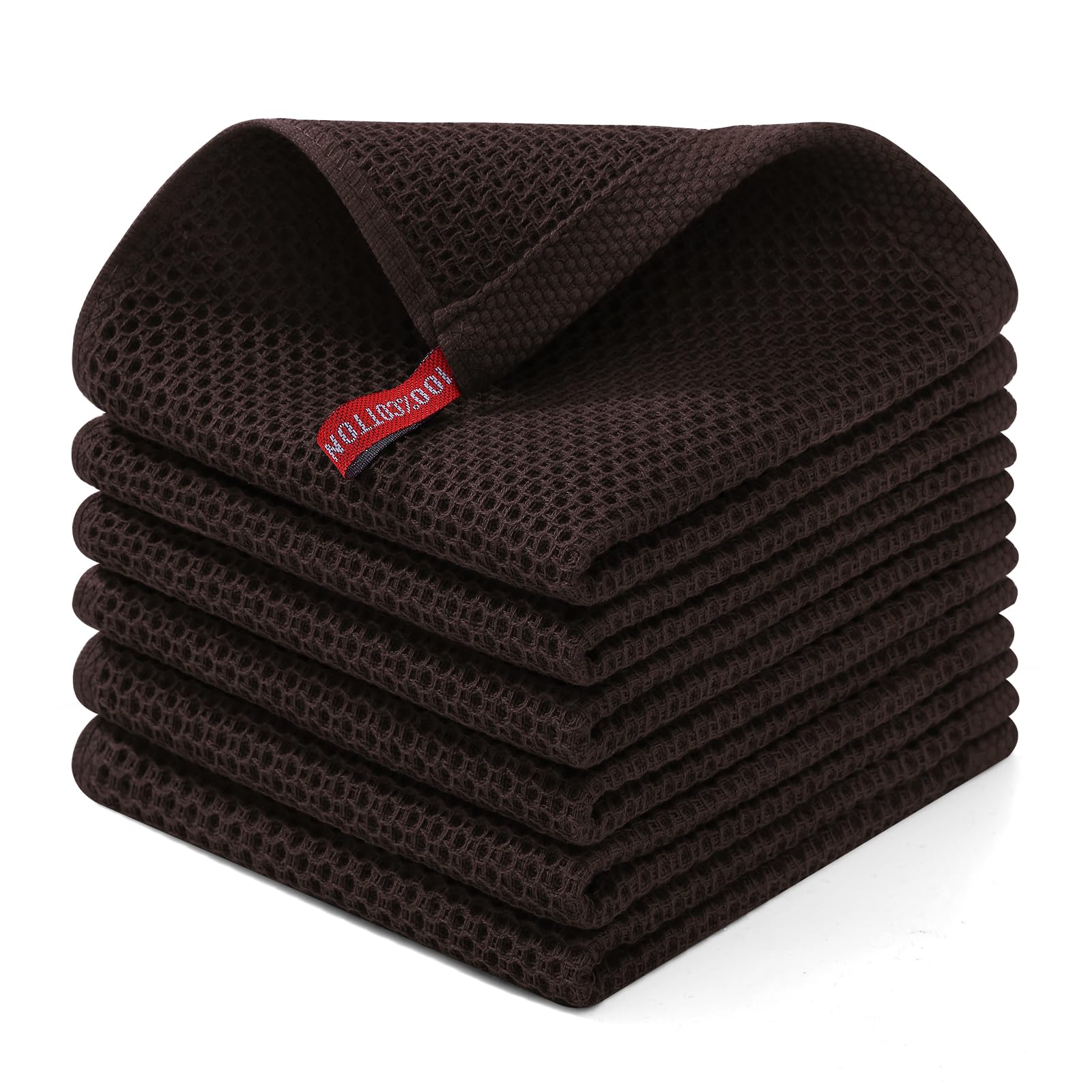 Homaxy 100% Cotton Waffle Weave Kitchen Dish Cloths, Ultra Soft Absorbent Quick Drying Dish Towels, 12 x 12 Inches, 6-Pack, Dark
