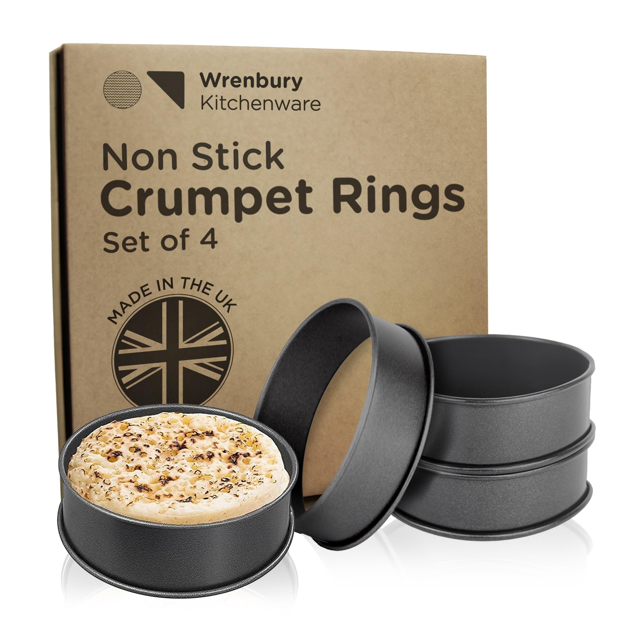 Wrenbury Crumpet Rings Nonstick 3.5'' - English Muffin Rings - Set Of 4 Round Crumpet Molds - Metal Baking Cooking Rings - No Le