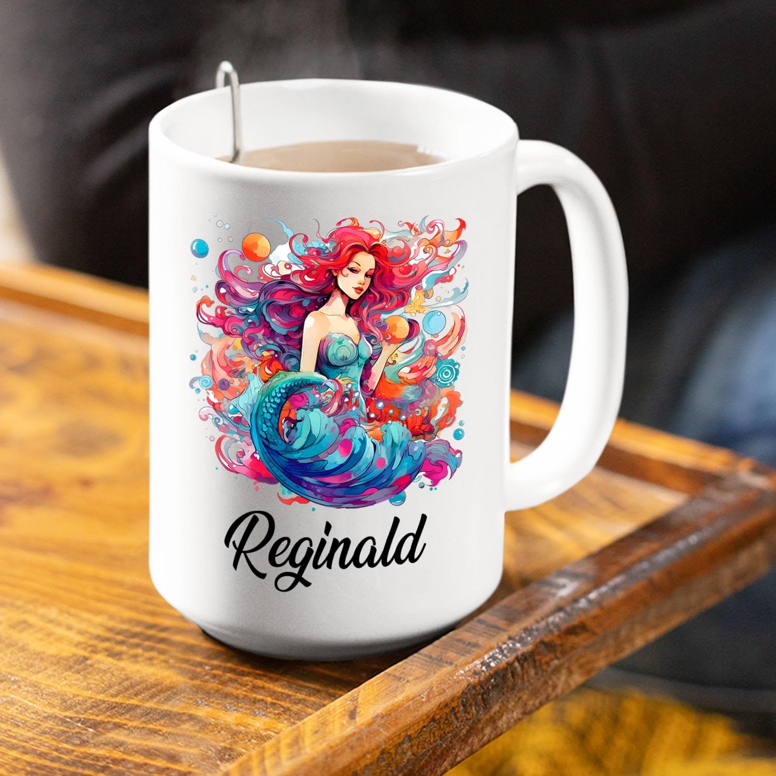 Personalized Name Mermaid Coffee Mug Cup Gift For Girlfriend Women Birthday, Customized Mermaid White Ceramic Mug 11 15 Oz, Uniq