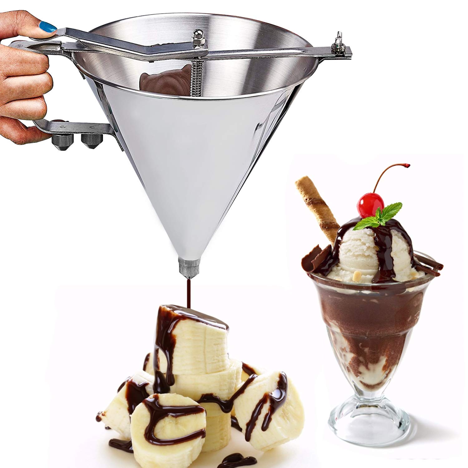Stainless Steel Confectionery Funnels With Stand And 3 Nozzles, Commercial Grade Cake Decorating Tool Bakery Use, Precise Dispen