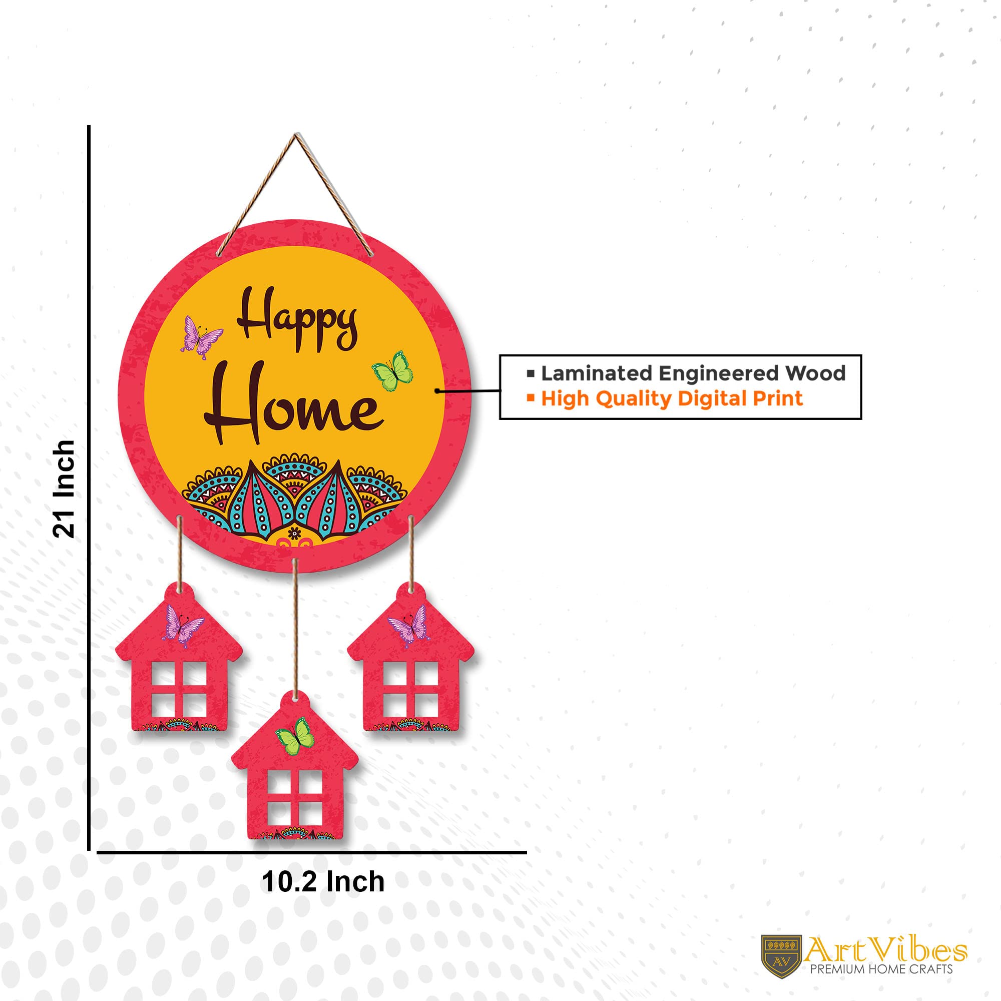 Artvibes Happy Home Designer Wooden Wall Hanging Decoration Items for Home | Gifts | Wooden Hanger | Mdf Decorative for Living R