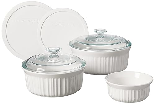 Corningware French White 7 Piece Ceramic Bakeware Set | Microwave, Oven, Fridge, Freezer, And Dishwasher Safe | Resists Chipping