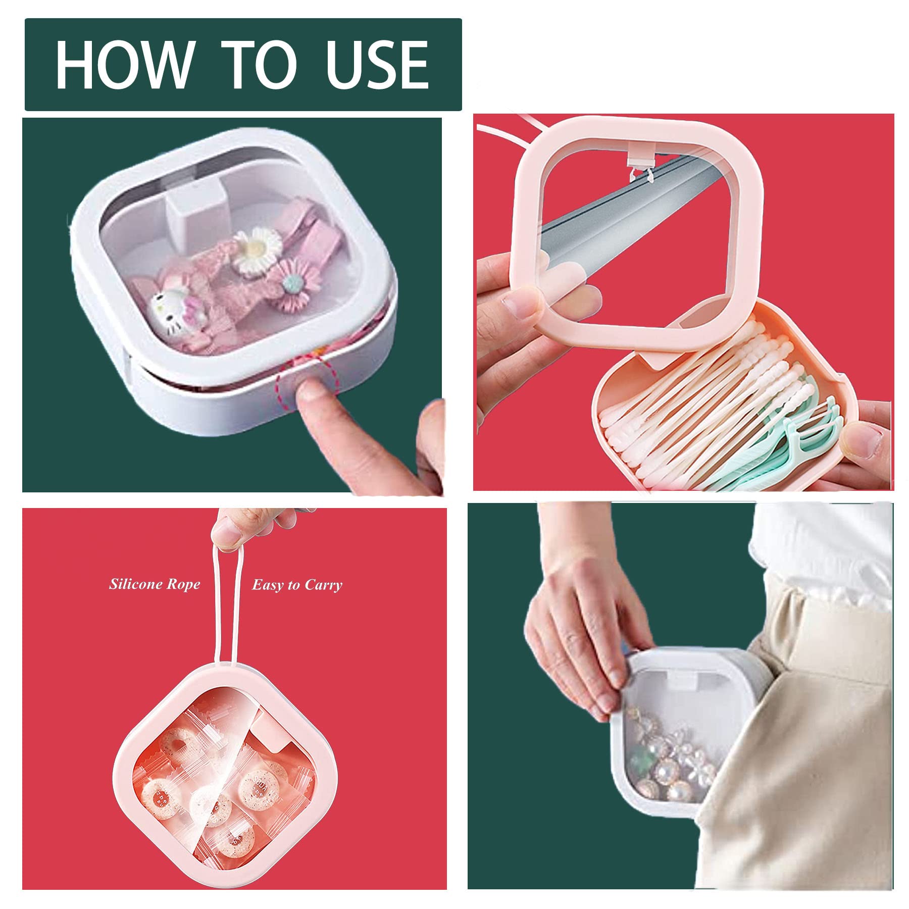 4Pcs Hair Tie Organizer,Portable Travel Qtip Holder,Bathroom Storage Organizer Qtip Dispenser Cotton Swabs Dispenser Kids Hair A