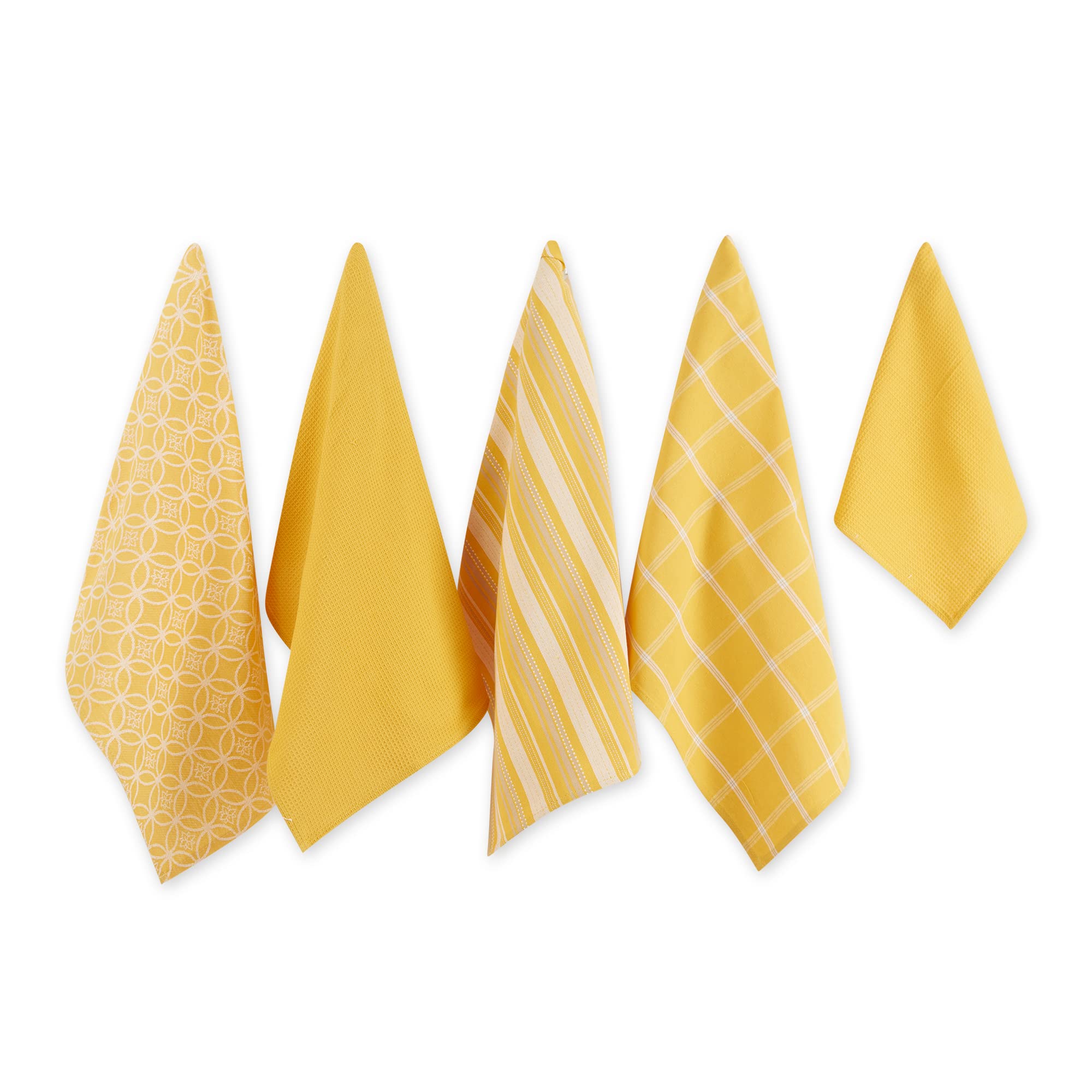 Dii Assorted Woven Kitchen Set, Dishtowel, 18X28, Dishcloth, 13X13, Mustard, 5 Piece
