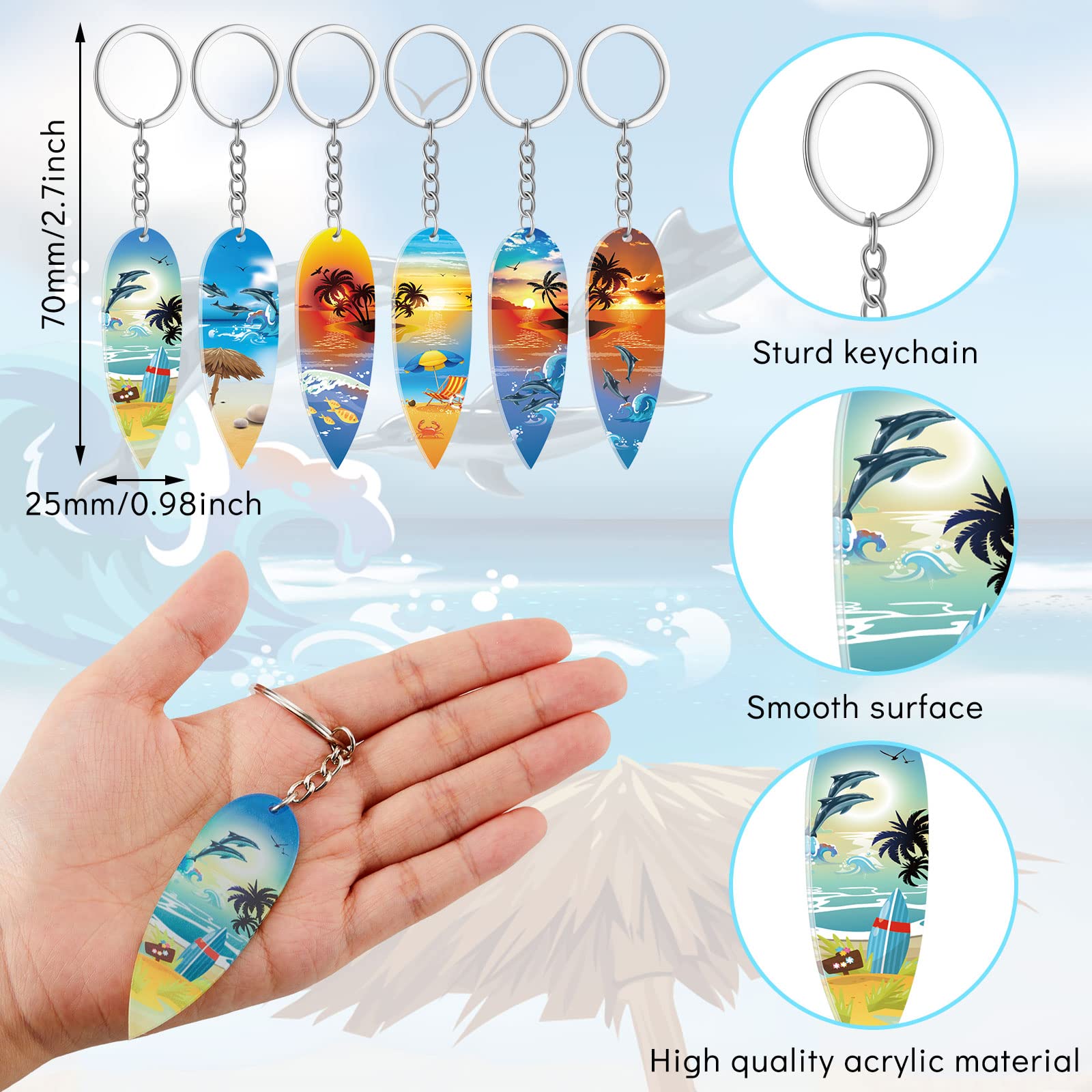 Henoyso 48 Pcs Surfboard Keychains Bulk Beach Party Favors Acrylic Surf Board Key Chains Mini Surfboard Fun Keyring For Beach Su