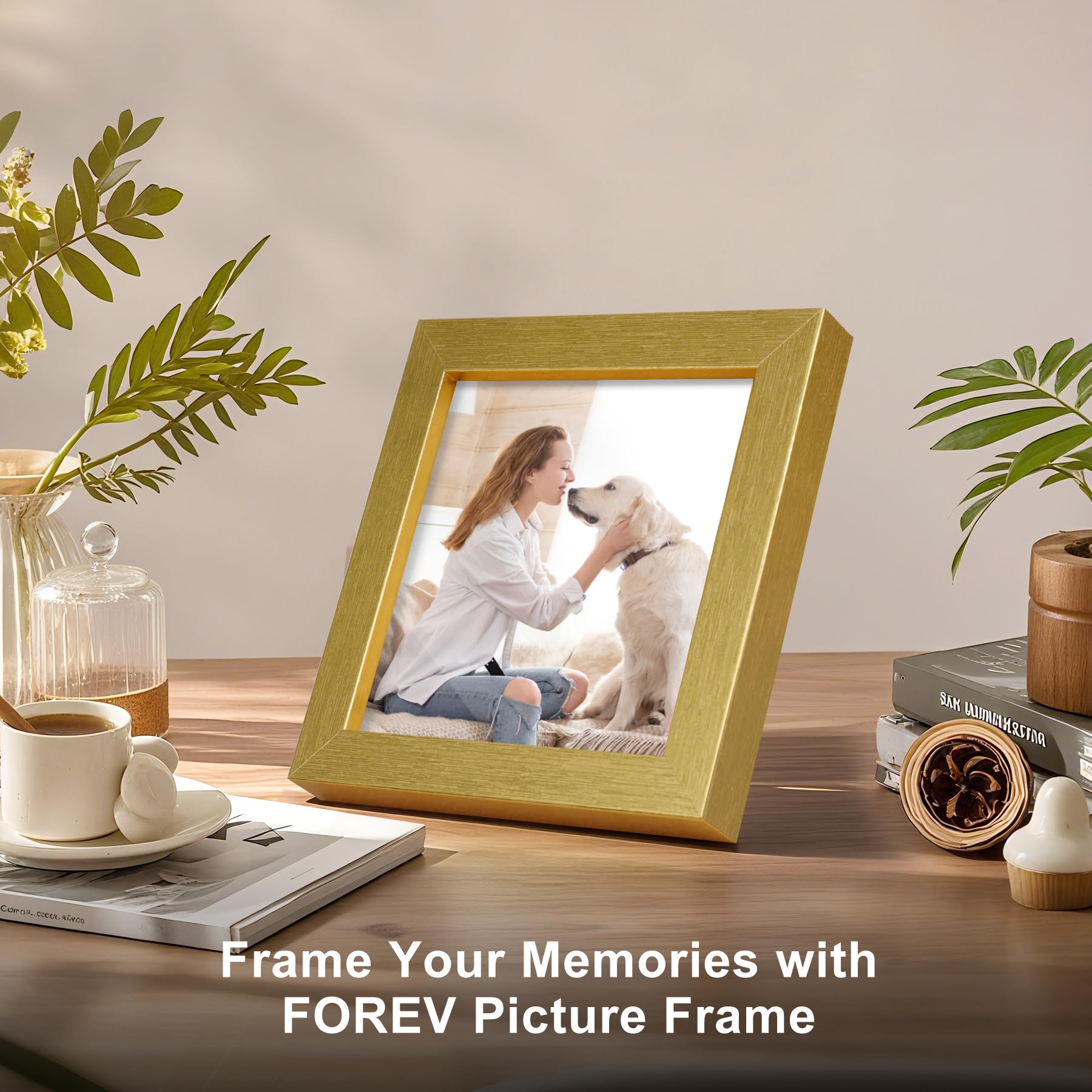 TOFOREVO Picture Frames 5x5 Set of 2 Distressed Gold Wood Grain Photo Frame for Gallery Wall Mounting or Tabletop Display