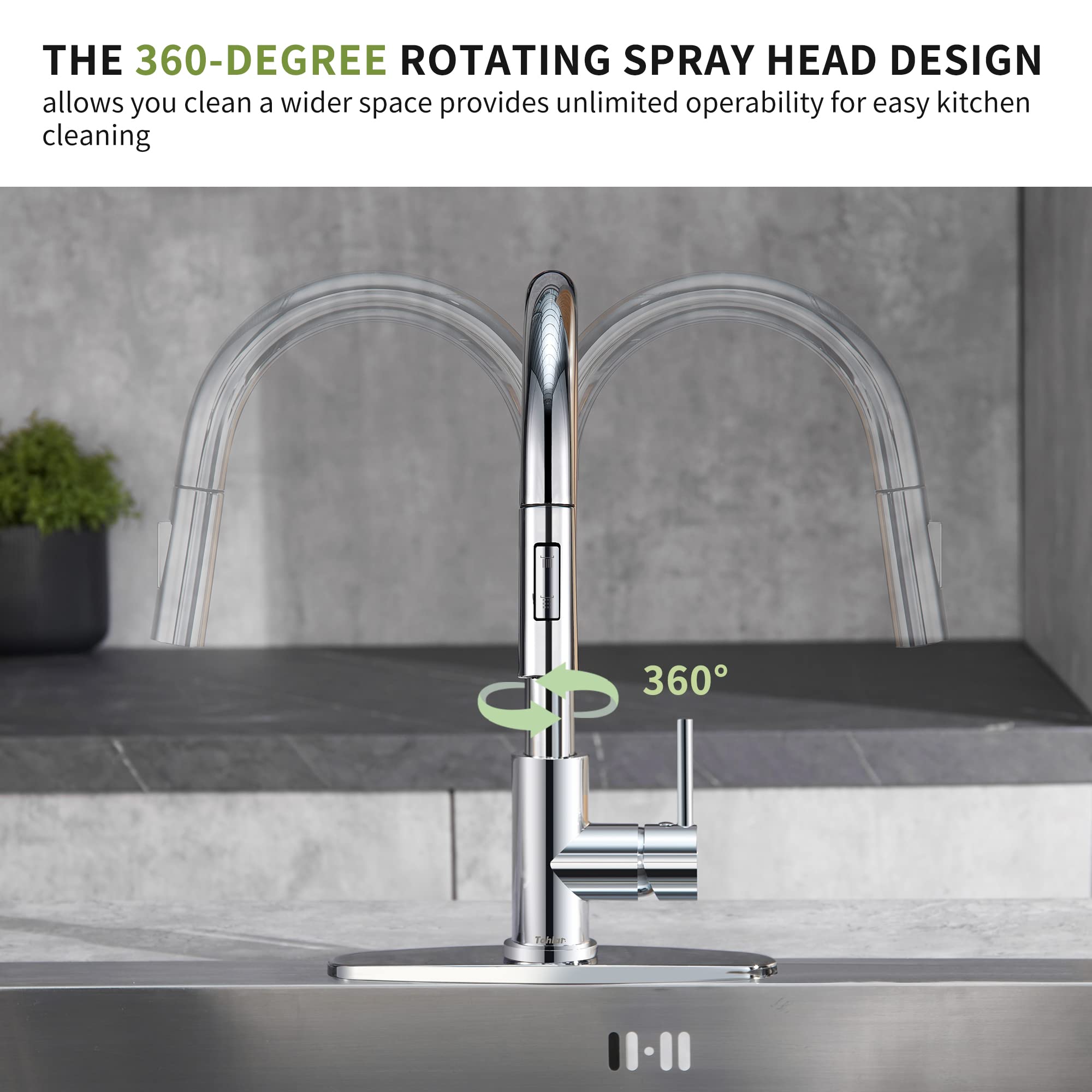 Tohlar Chrome Kitchen Faucets with Pull Down Sprayer  Single Handle Kitchen Sink Faucet Modern Staninless Steel Kitchen Faucet with Deck Plate