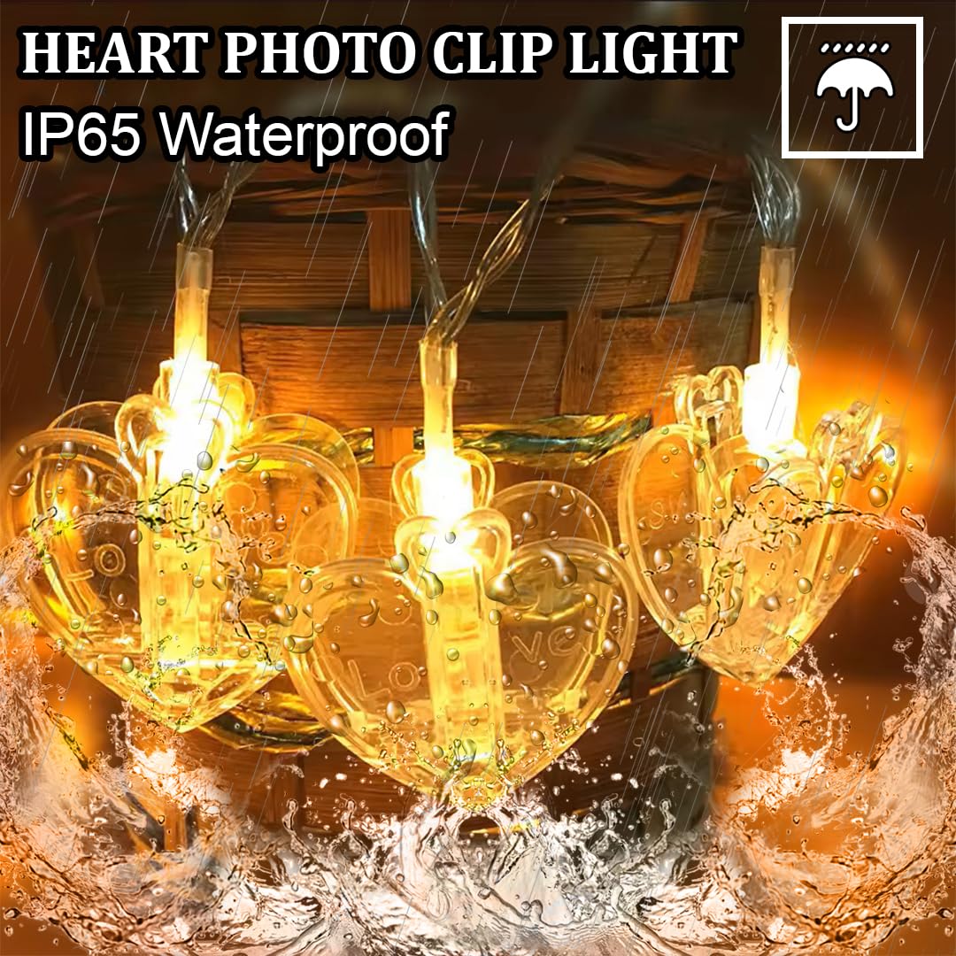 Fizzytech Heart Shape Photo Clip Lights 16 Led, 3 Meter Length (Warm White,Corded Electric,Plastic)