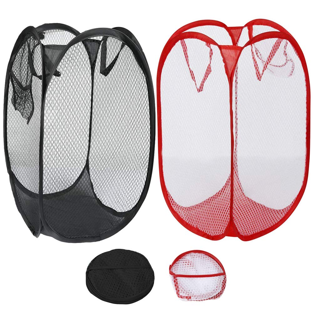 Qtopun Mesh Popup Laundry Hamper, Foldable 2 Pack Portable Dirty Clothes Basket Collapsible Dirty Clothes Hamper For Bedroom, Ki