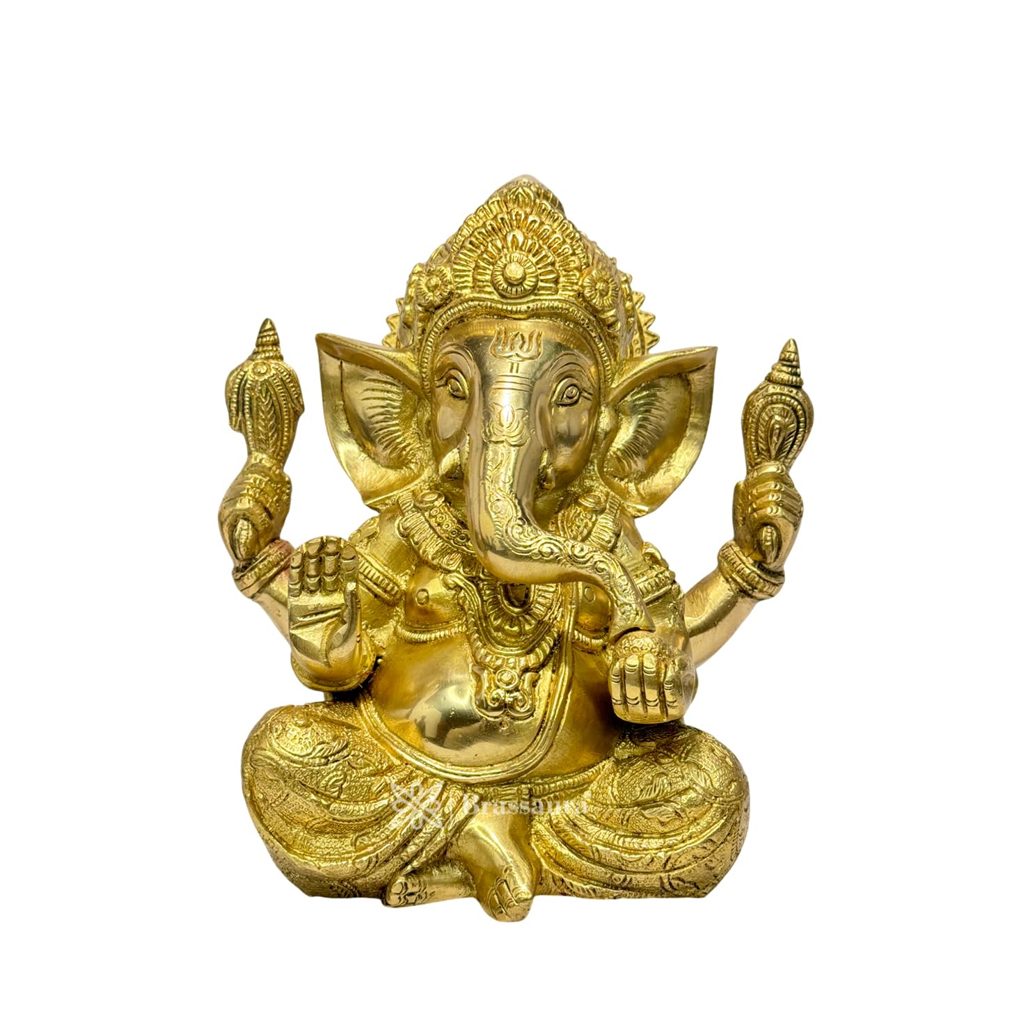 Brassaura Brass Ganesha Bhagwan Idol Taj Ganesh Statue Ganpati Murti For Temple Puja Home Entrance Decor Luck Gift Height 15 Cm