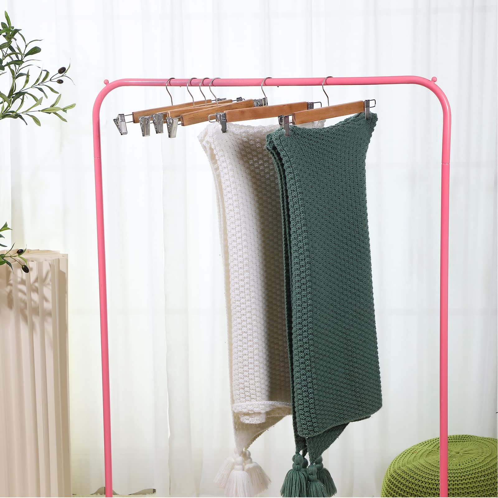 Weysat 40 Pcs Wooden Pants Hangers Bottom Hanger Bulk With 2 Adjustable Clips Anti Rust Hook 360 Swivel Hook Bottom Hangers Jean