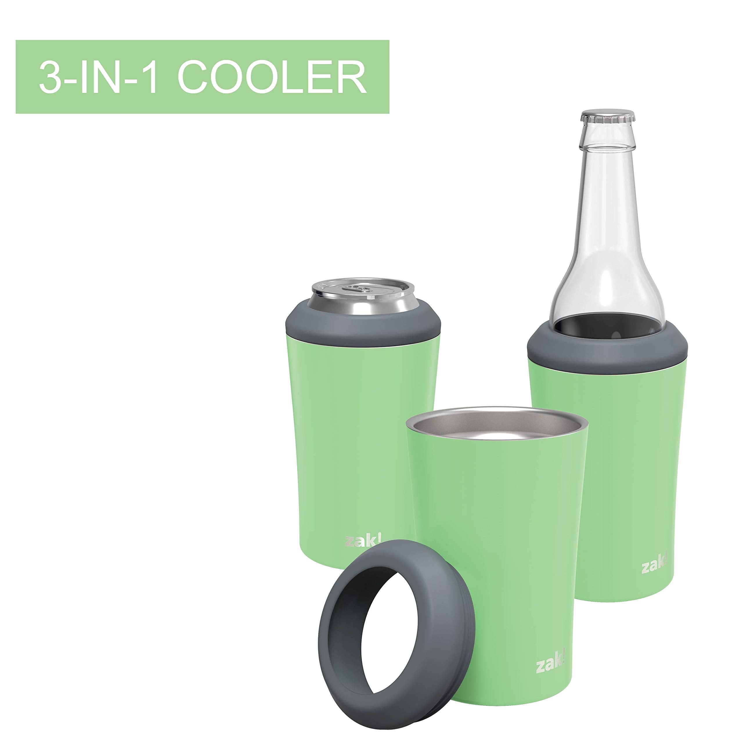 Zak Designs Durable 18/8 Stainless Steel With Vacuum Insulated Can And Bottle Cooler, Great For Cold Drinks Stay Cold In Pool An