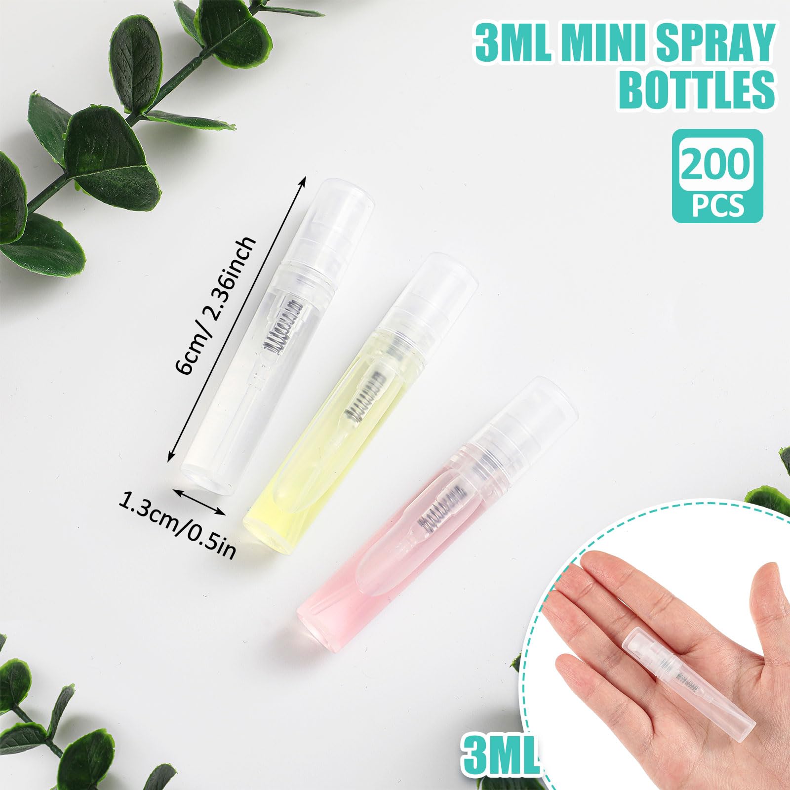 Zhehao 200 Pcs Mini Spray Bottles 3 Ml Clear Plastic Perfume Bottles Refillable Fine Mist Perfume Atomizer Portable Empty Sample