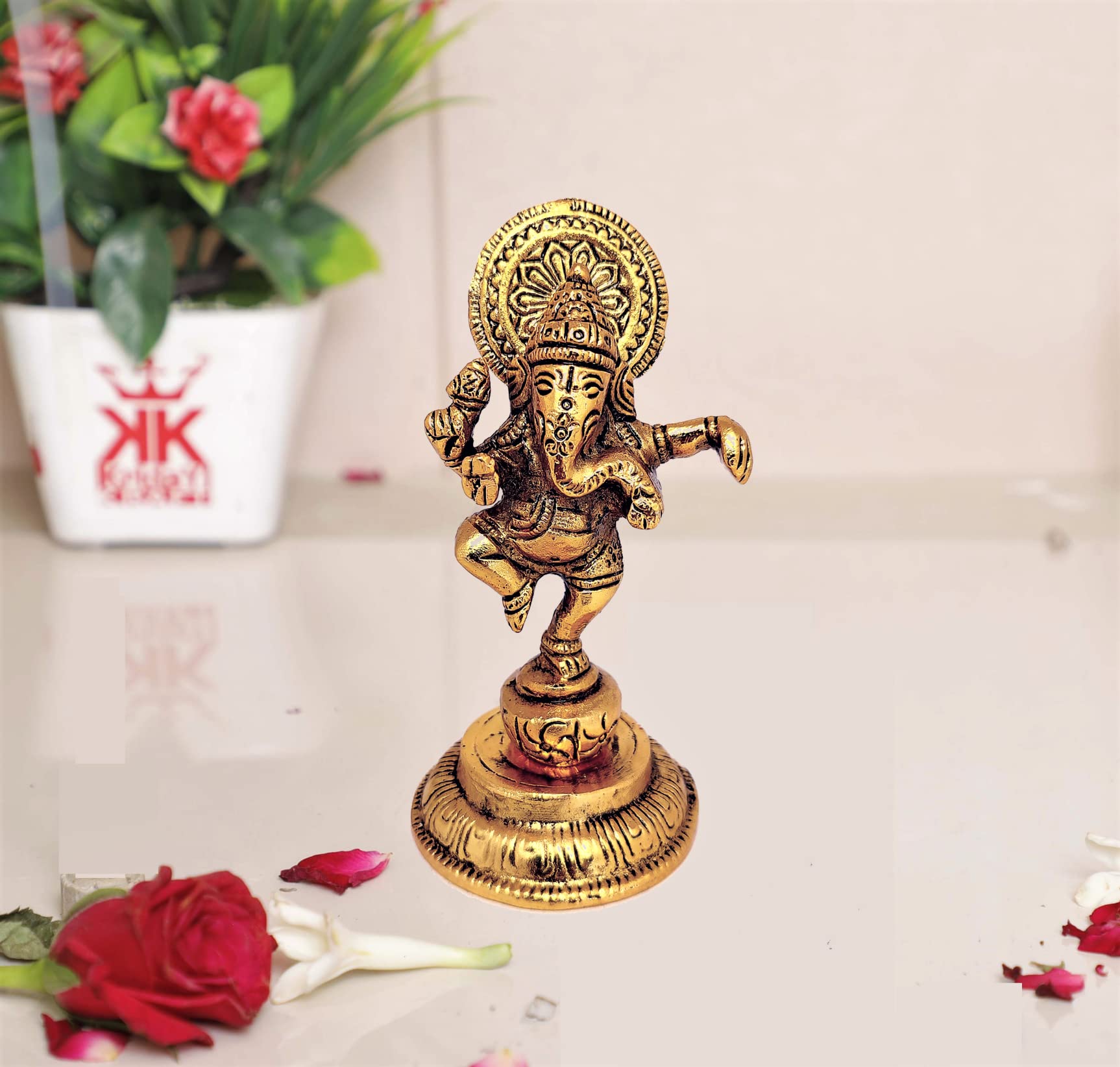 Kridaykraft Ganesha Metal Statue,Ganpati Murti Idol For Pooja & Home,Office Dcor Ganesh Idol For Car Dashboard Religious Showpie