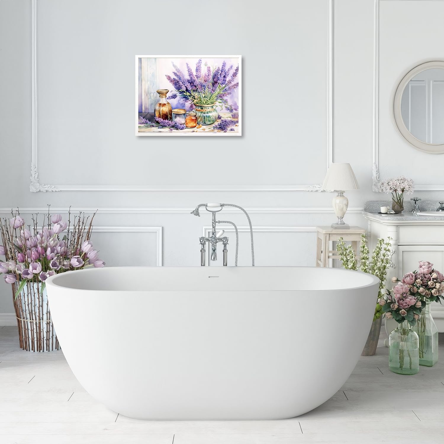 Purple Lavender Wall Art Lavender Bathroom Decor Rustic Country Purple Flower Pictures Artwork For Bathroom Bedroom Farmhouse 12