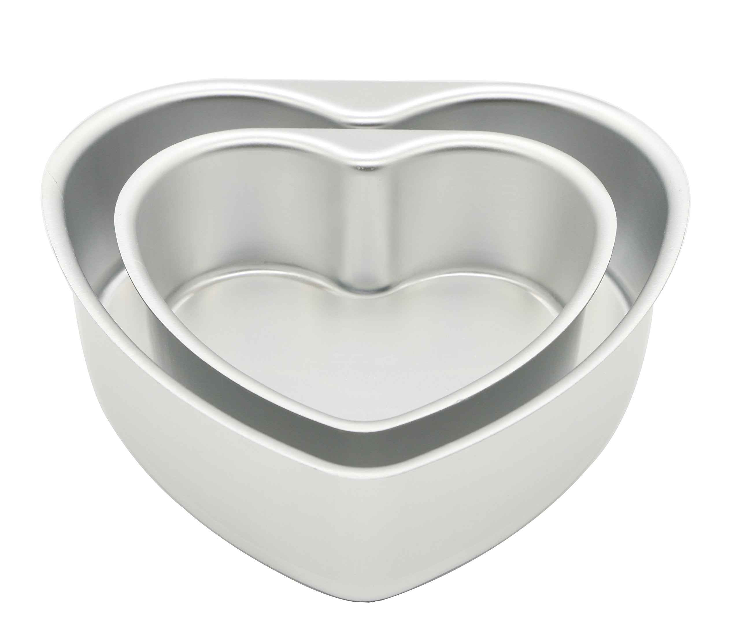 Lepohome 2 Pcs Aluminum Heart Shaped Cake Pan Set Diy Baking Mold Tool With Removable Bottom - 6 Inch & 8 Inch