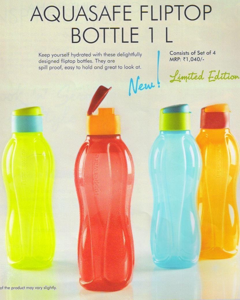Tupperware Plastic Bottle, 1000Ml, Set Of 4, Multicolour