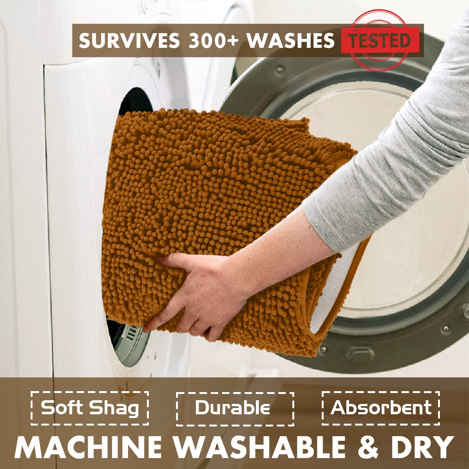 Luxury Chenille Bathroom Rugs - 2-Piece Set, Soft Plush Anti-Slip Bath Rug + U-Shaped Toilet Mat, Microfiber Shaggy Carpet, Supe