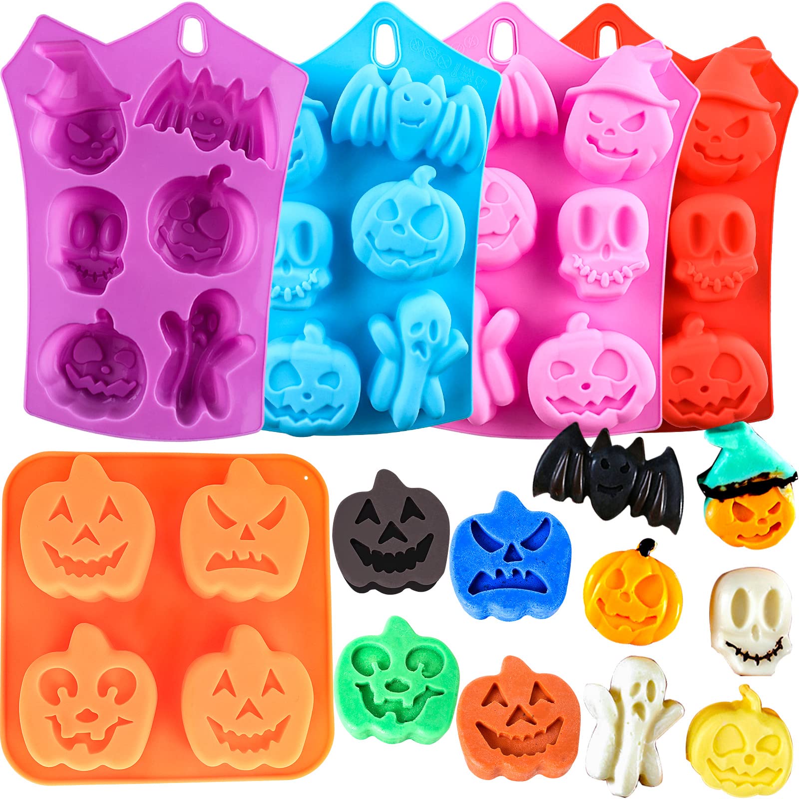 Pumpkin Silicone Mold Halloween Cake Mold 5 Piece Chocolate Molds Silicone With Ghost Pumpkin Bat & Witch Hat Cookie Molds For C
