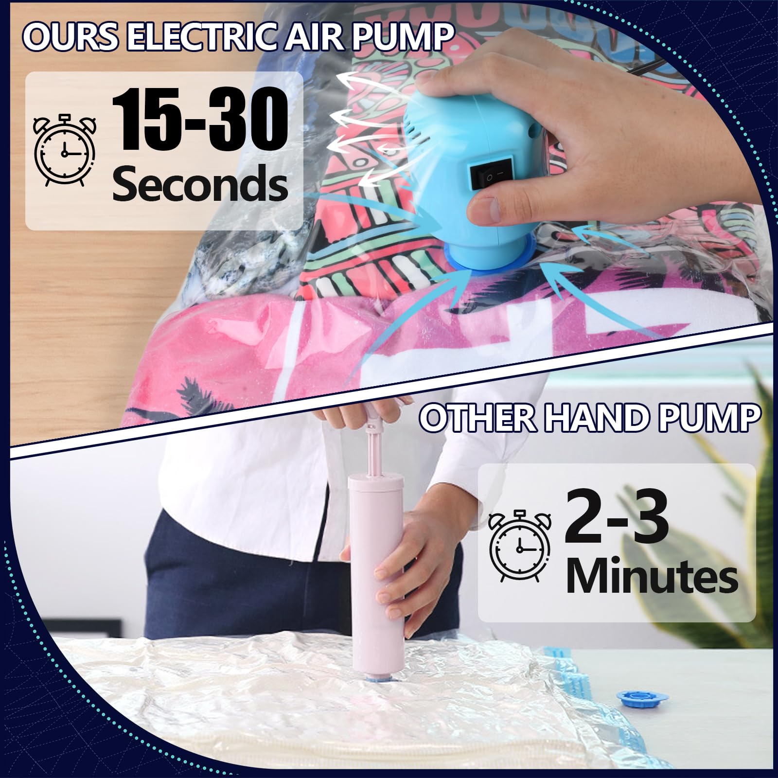 Bamcoo Vacuum Seal Bags For Clothing With Electric Pump, 15 Pack (3 Jumbo 3 Large 3 Medium 3 Small 3 Roll Up Vacuum Bags) Space