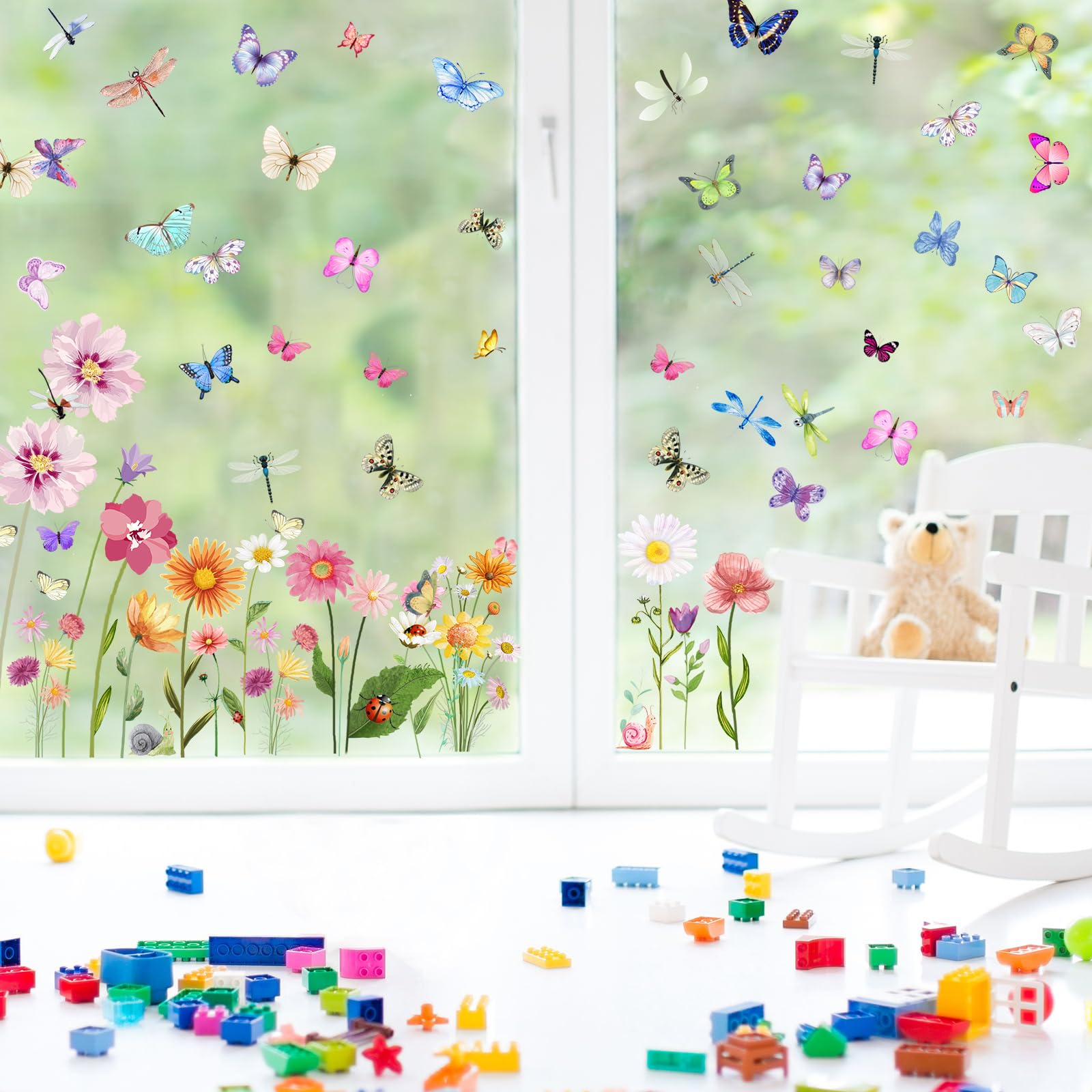 Flowers Butterflies Wall Decals Chrysanthemums Dragonflies Rose Botanical Wall Stickers Fairy Decals Pvc Removable Wall Art Deca