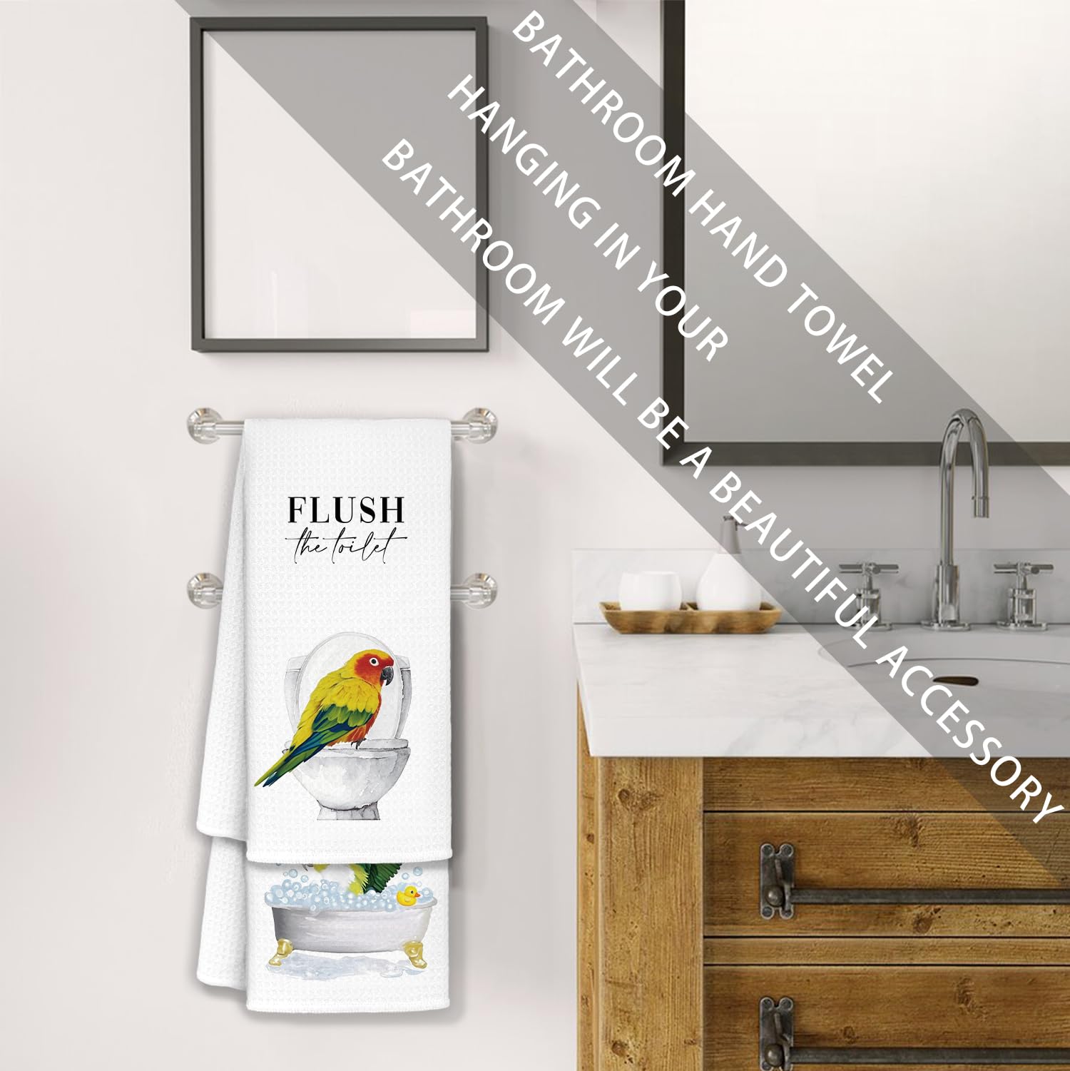 Jvpke Funny Parrot Hand Towel Set of 2, Bird Decor, Parrot Lover Gifts for Women, Flush The Toilet Sign 16x24 in