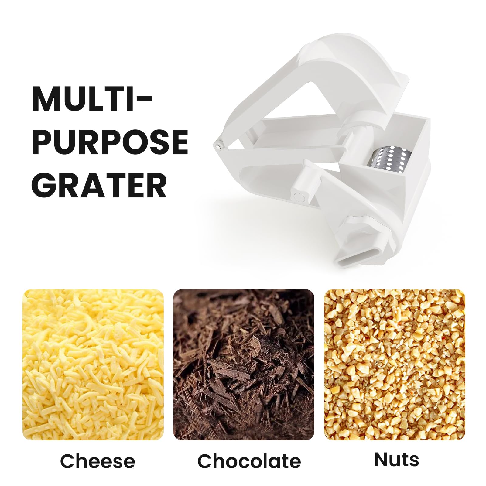 NEZUIBAN Rotary Cheese Grater - ABS Plastic & Stainless Steel, White, Model A1, Ideal for Cheese, Vegetables, Chocolate, Nuts
