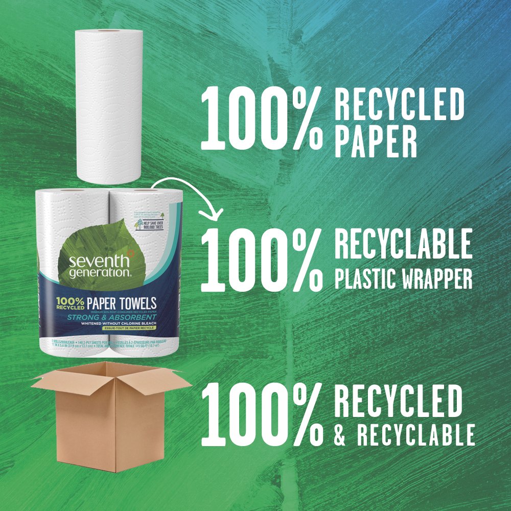 Seventh Generation Paper Towels, 100% Recycled Paper, 2-Ply, 2 Rolls (Packaging May Vary)