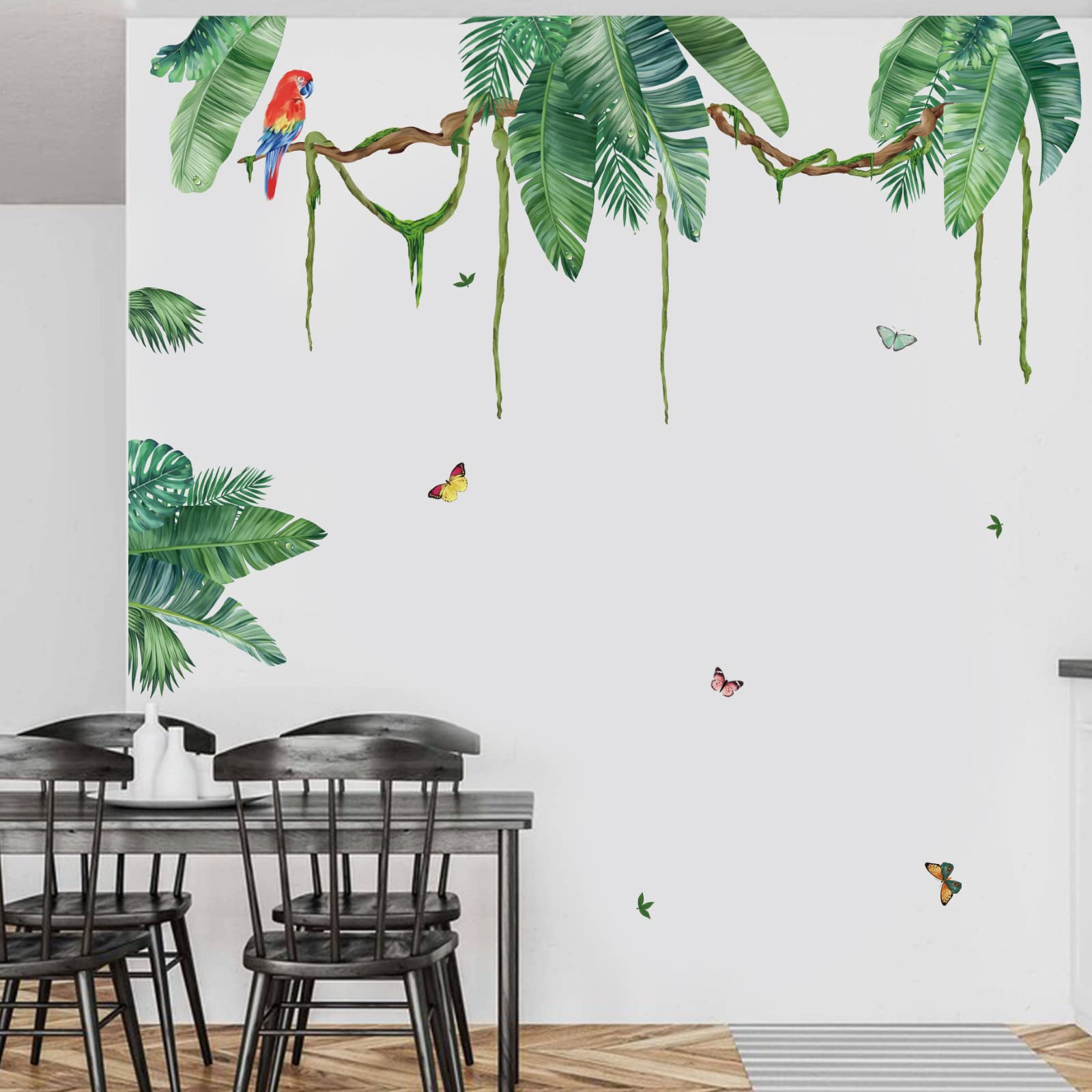 Wondever Palm Leaf Wall Stickers Tropical Leaves Green Plant Peel And Stick Wall Art Decals For Living Room Bedroom Tv Backgroun