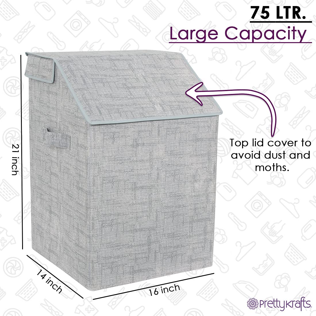 Prettykrafts 75 Ltr Laundry Basket For Clothes With Lid | Laundry Bag Foldable | Laundry Bag For Clothes | Clothes Basket | Bask