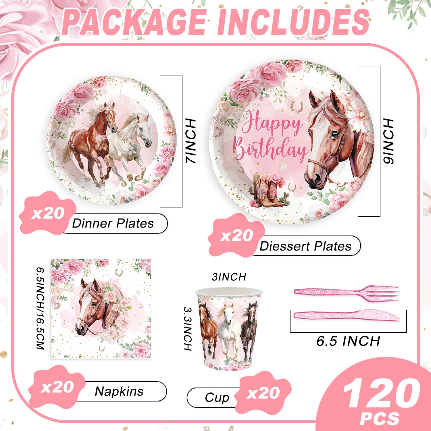 120Pcs Cowgirl Horse Birthday Party Supplies Pink Western Horse Party Decorations For Girls Plates Napkins Party Supplies Serves