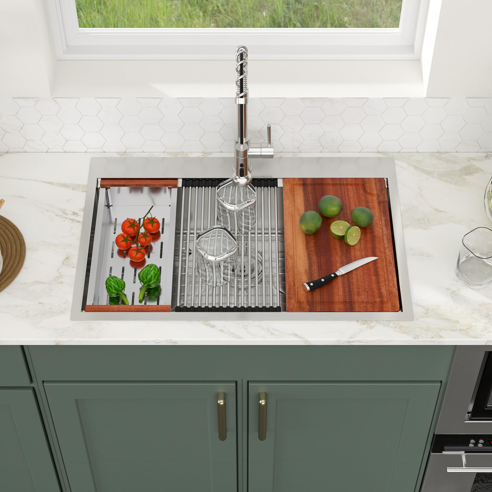 Logmey 33 Drop In Kitchen Sink 33X22 Inch Workstation Sink16 Gauge Stainless Steel Drop In Ledge Workstation Sink Single Bowl To