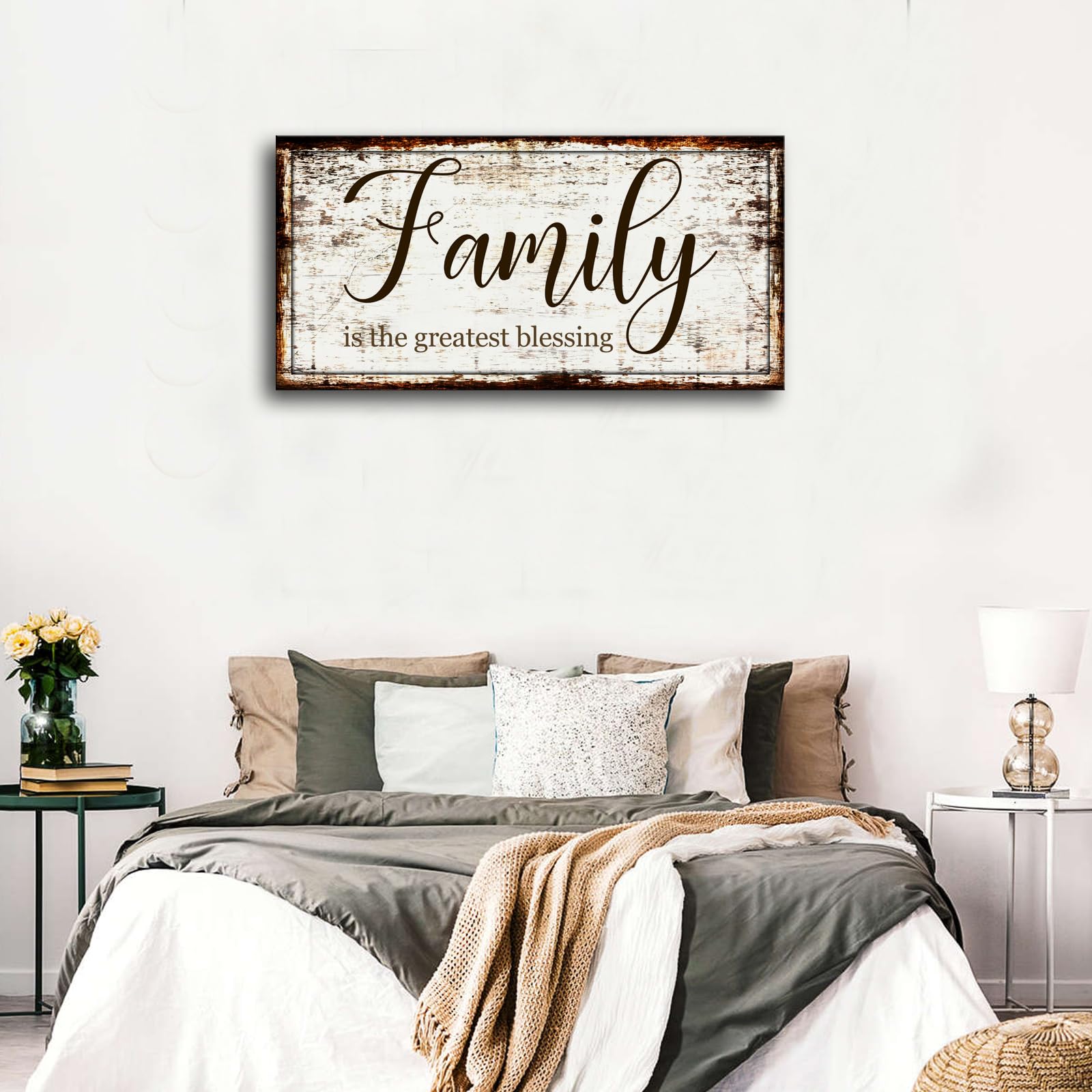 Family Quotes Wall Art For Living Room-Family Is The Greatest Blessing Painting-Family Sign Wall Decor-Rustic Picture Canvas Pri