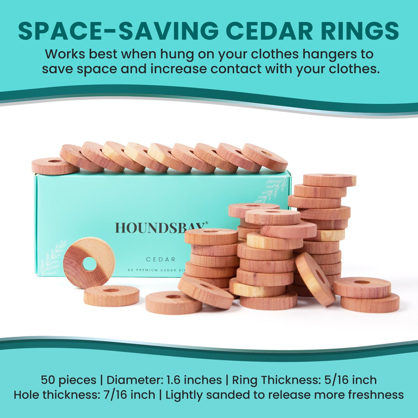 50 Cedar Rings For Clothes Storage & Closet Set - Cedar Planks & Balls For Clothes Storage - Drawer Freshener For Clothes With C
