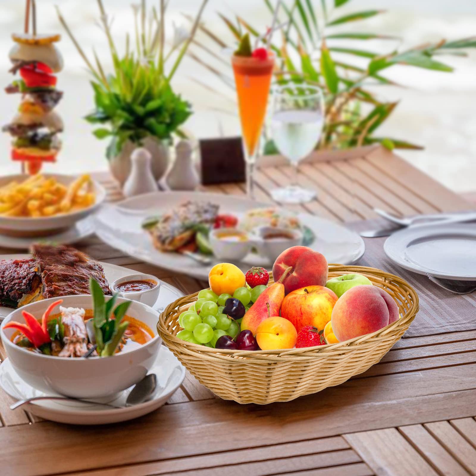 Yesland 16 Pack Plastic Oval Basket  Food Storage Basket & Fruit Basket  8-3/4 x 6-1/4 x 2-3/4 Inches Basket Bin for Kitchen  Restaurant  Centerpiece Display