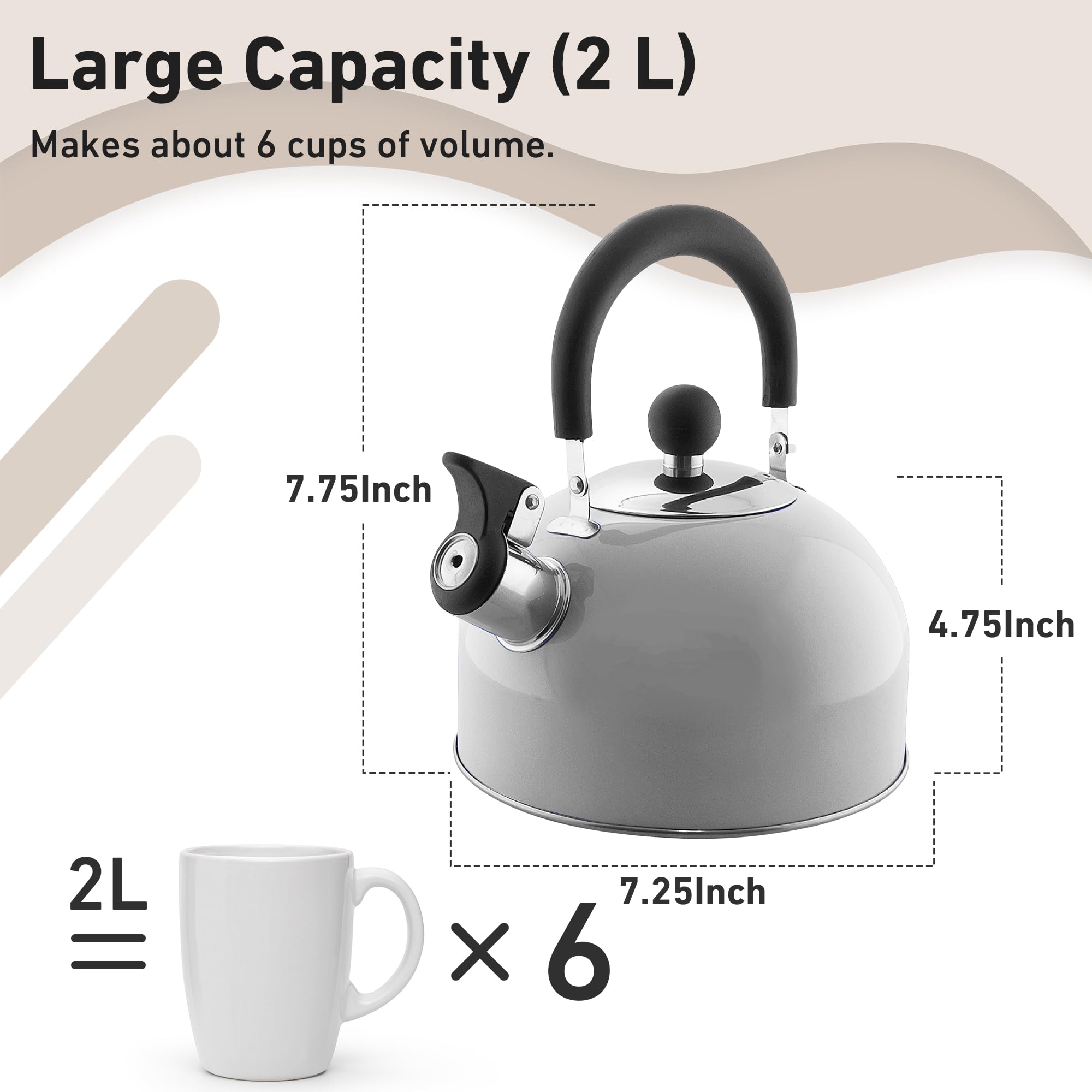 Lily'S Home 2 Quart Stainless Steel Whistling Tea Kettle, The Perfect Stovetop Tea And Water Boilers For Your Home, Dorm, Condo